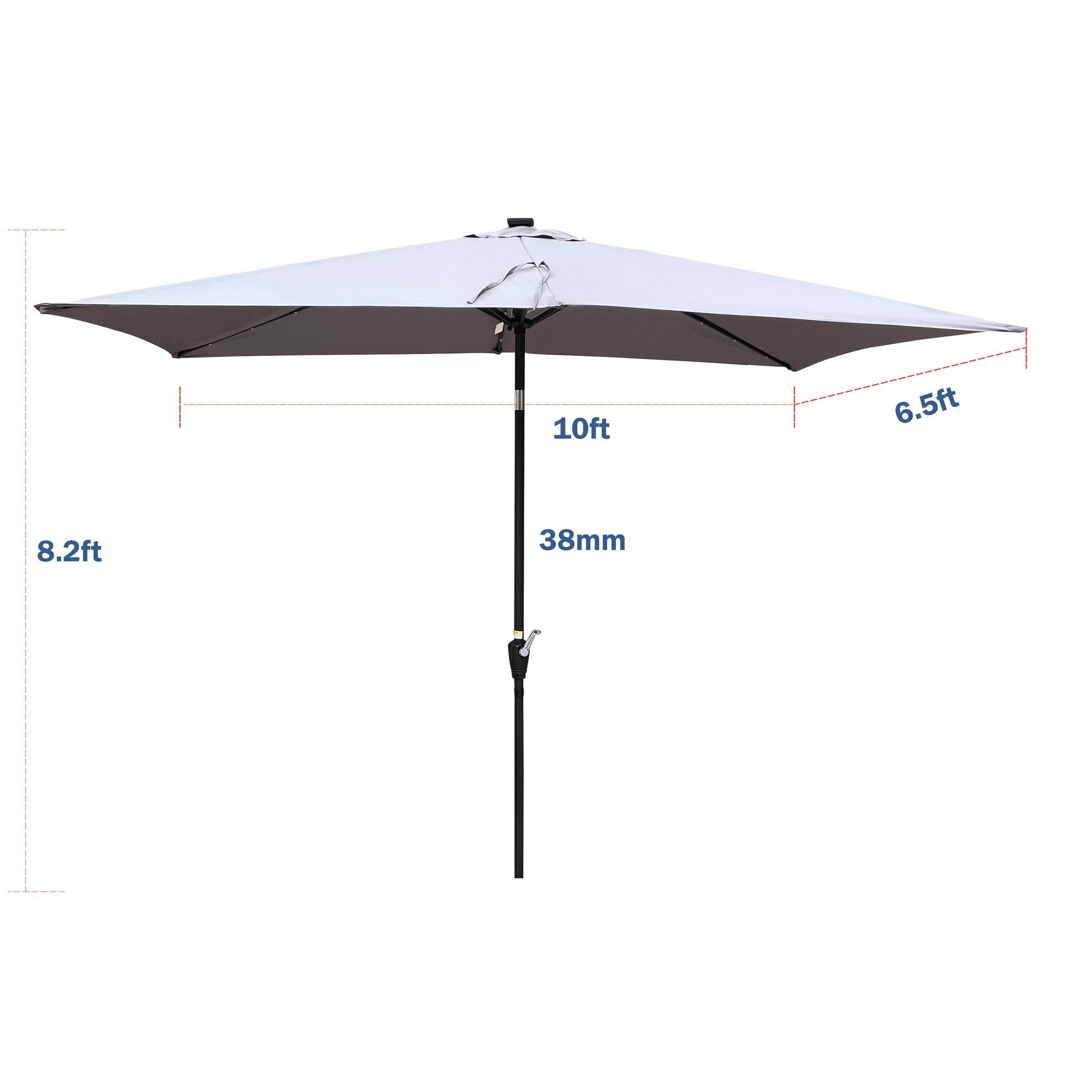 10' X 6.5' Powder-coated steel Patio Umbrella Outdoor Market LED Lights with Crank and Button Tilt