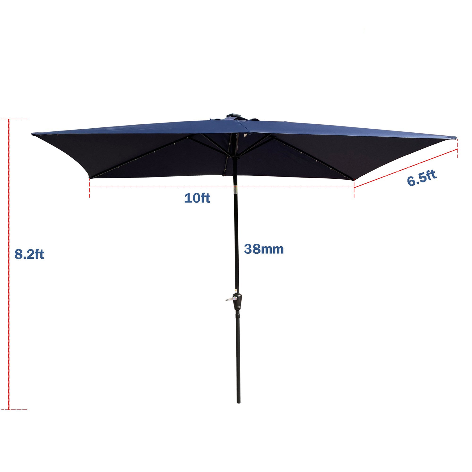 10' X 6.5' Powder-coated steel Patio Umbrella Outdoor Market LED Lights with Crank and Button Tilt