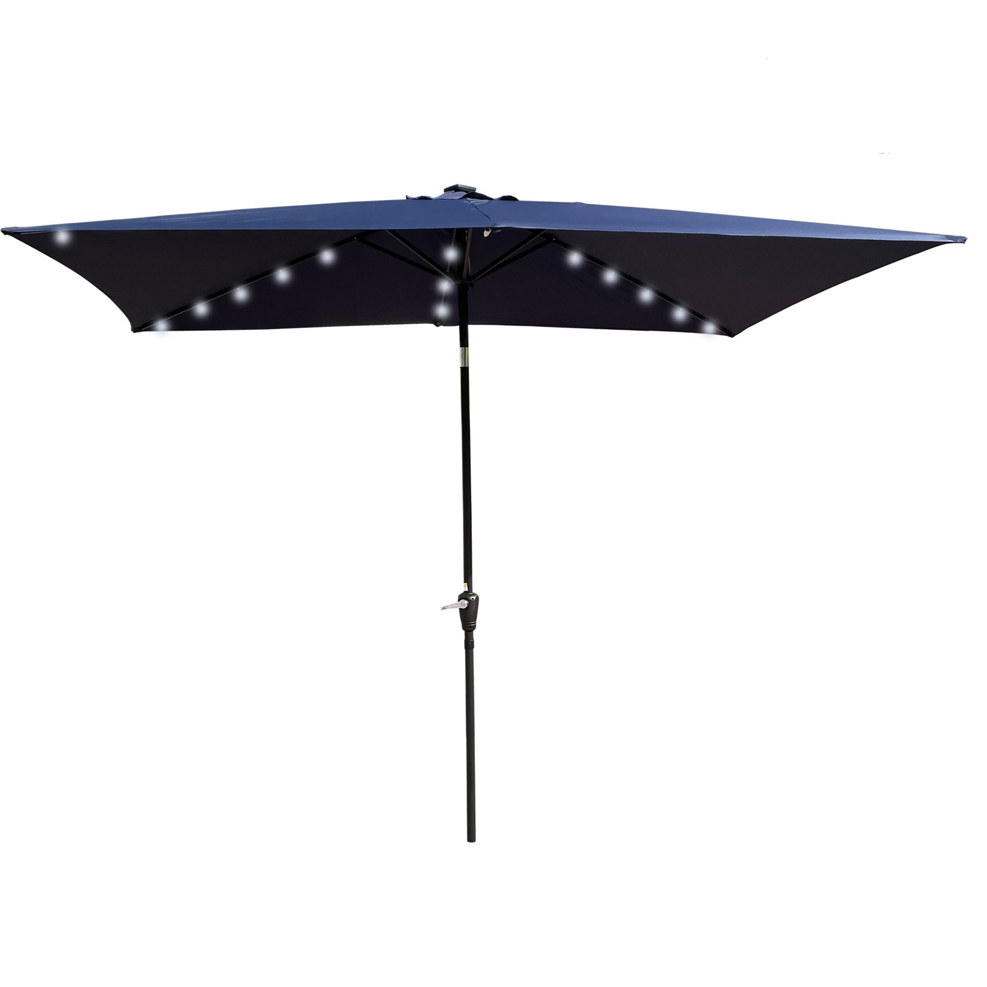 10' X 6.5' Powder-coated steel Patio Umbrella Outdoor Market LED Lights with Crank and Button Tilt