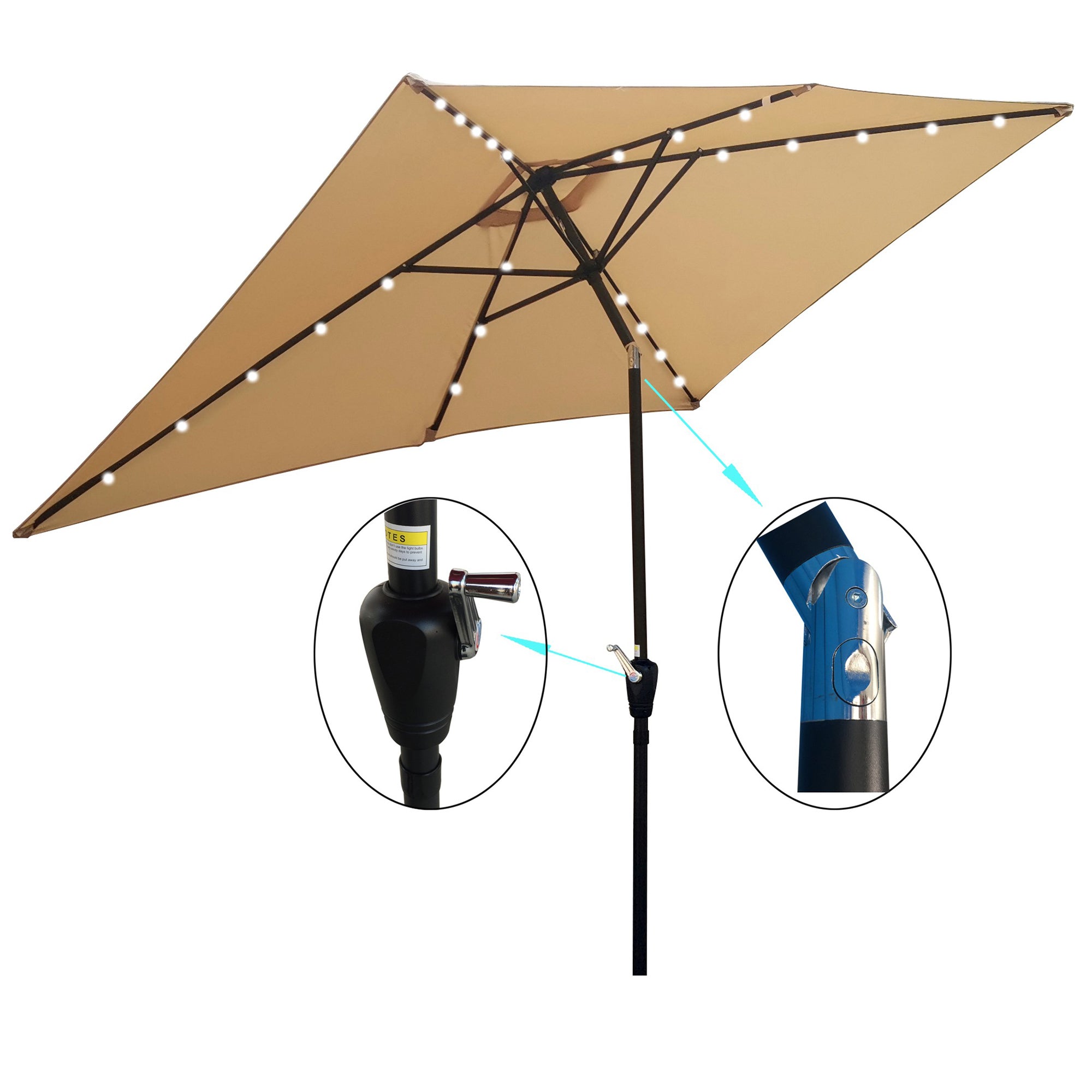 10' X 6.5' Powder-coated steel Patio Umbrella Outdoor Market LED Lights with Crank and Button Tilt