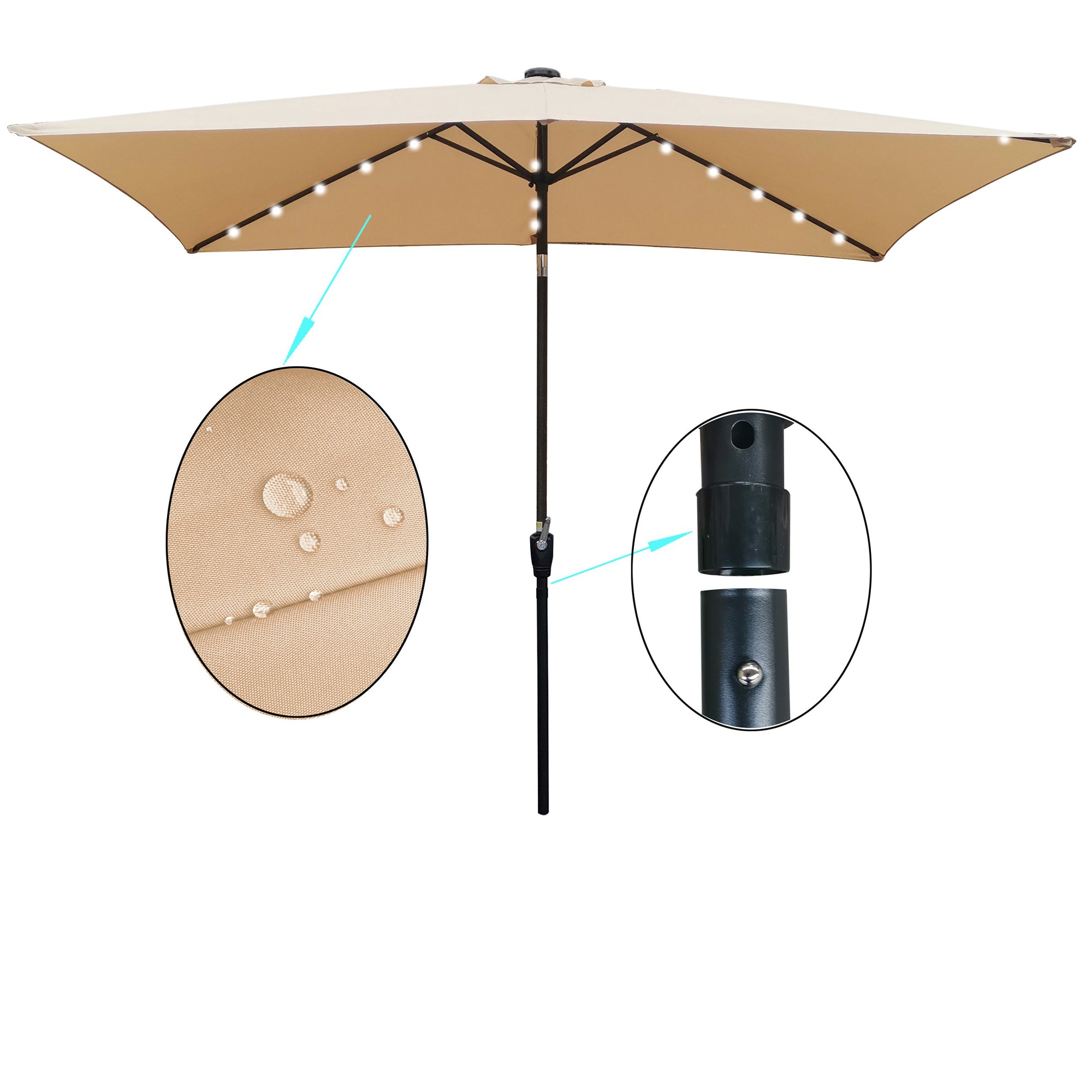 10' X 6.5' Powder-coated steel Patio Umbrella Outdoor Market LED Lights with Crank and Button Tilt