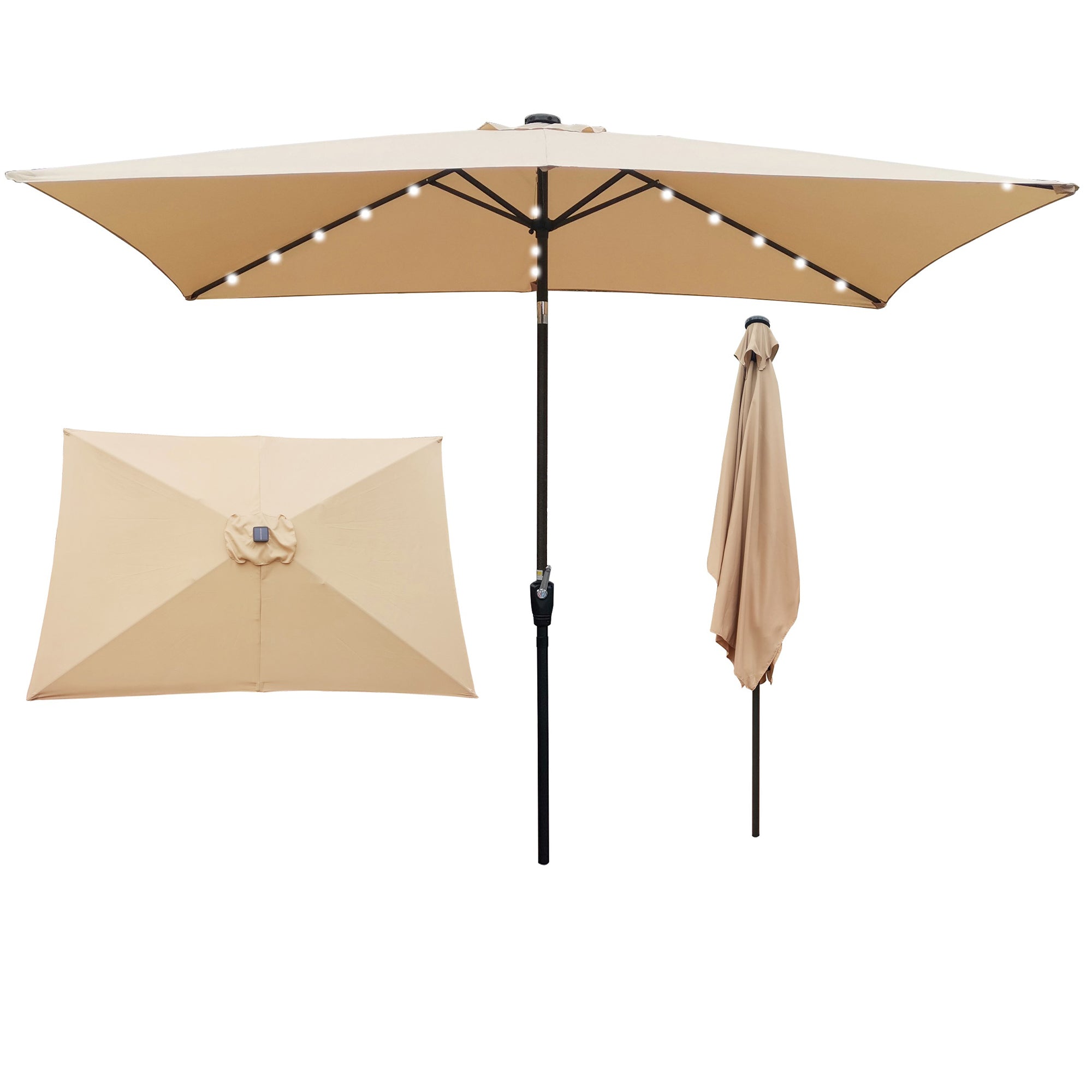 10' X 6.5' Powder-coated steel Patio Umbrella Outdoor Market LED Lights with Crank and Button Tilt