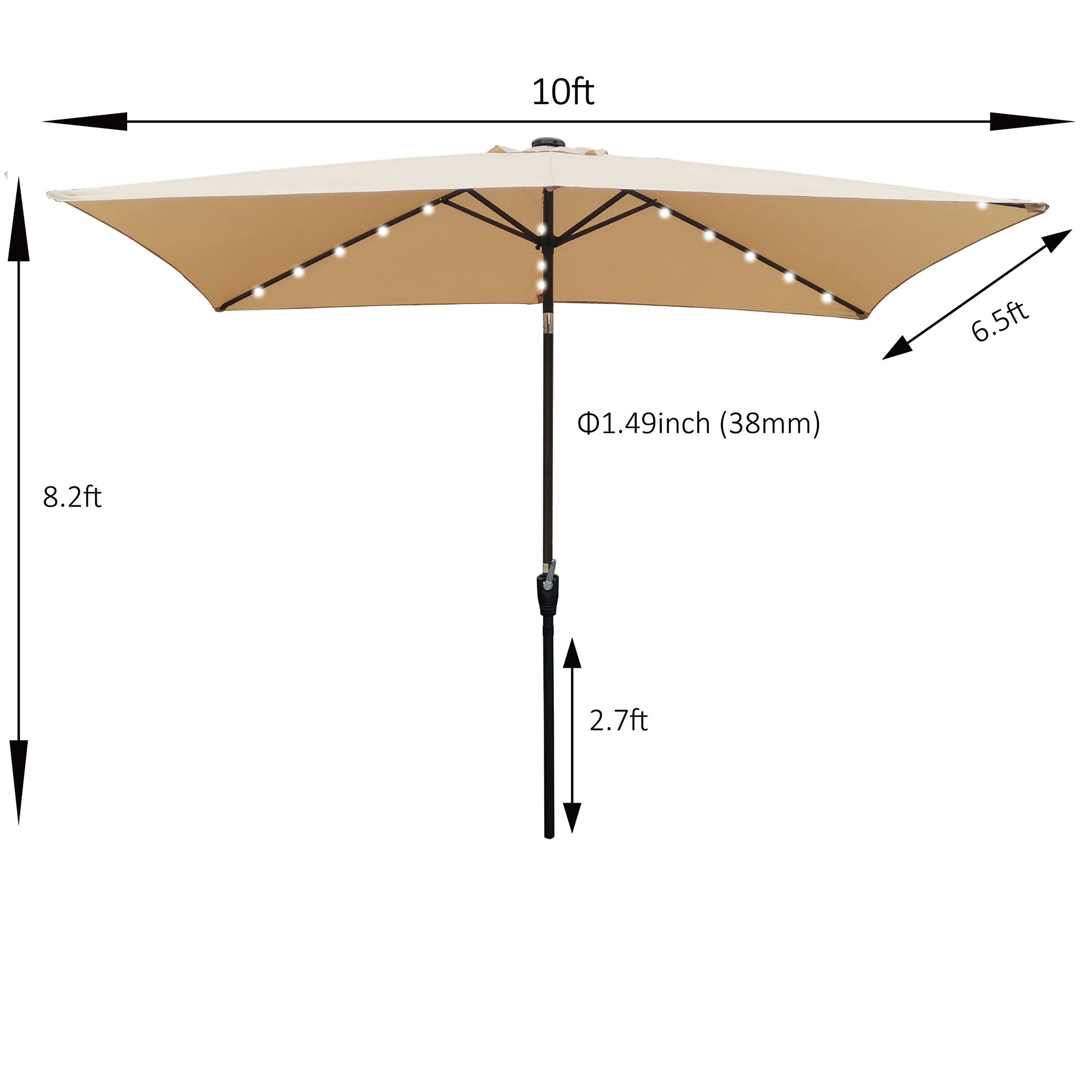 10' X 6.5' Powder-coated steel Patio Umbrella Outdoor Market LED Lights with Crank and Button Tilt