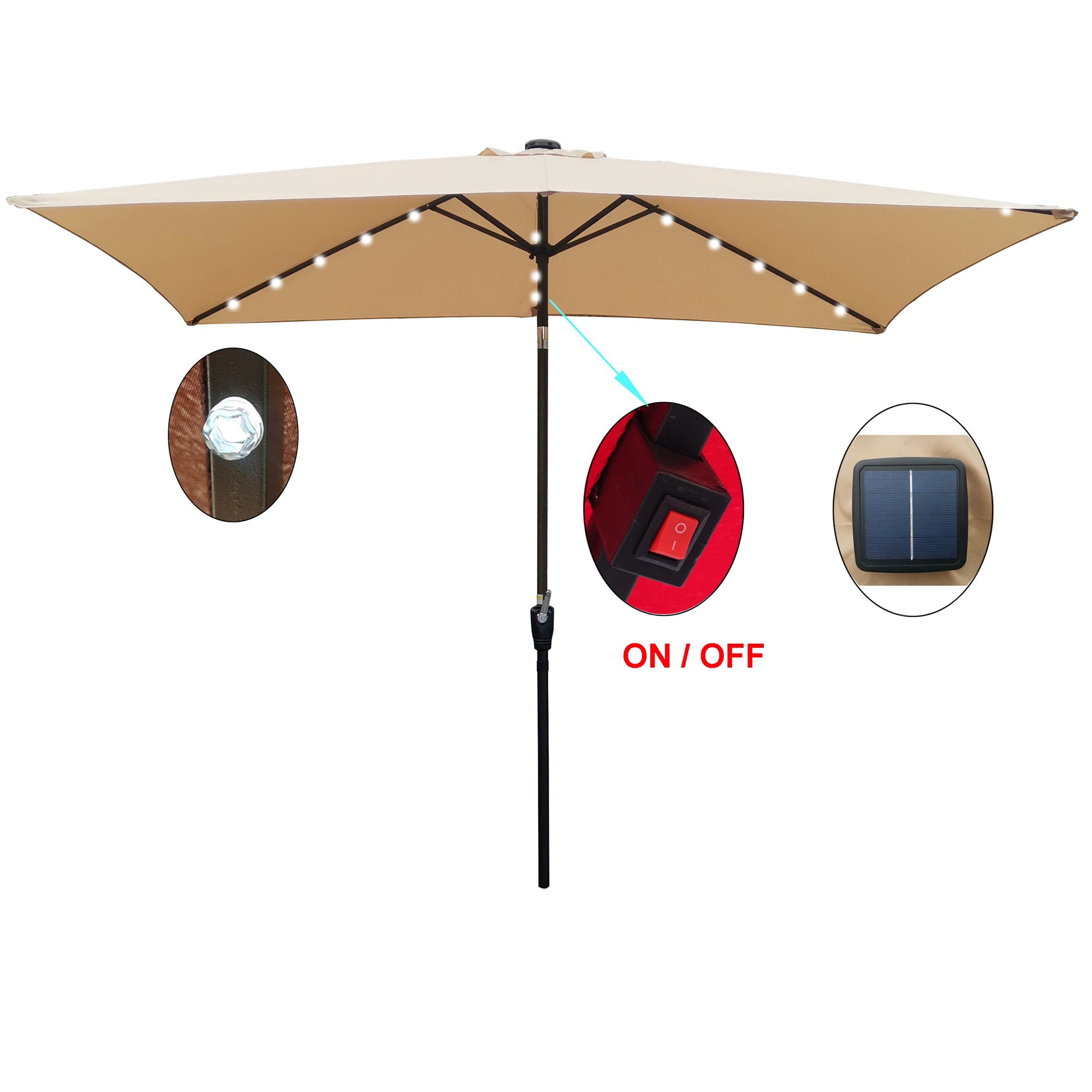 10' X 6.5' Powder-coated steel Patio Umbrella Outdoor Market LED Lights with Crank and Button Tilt