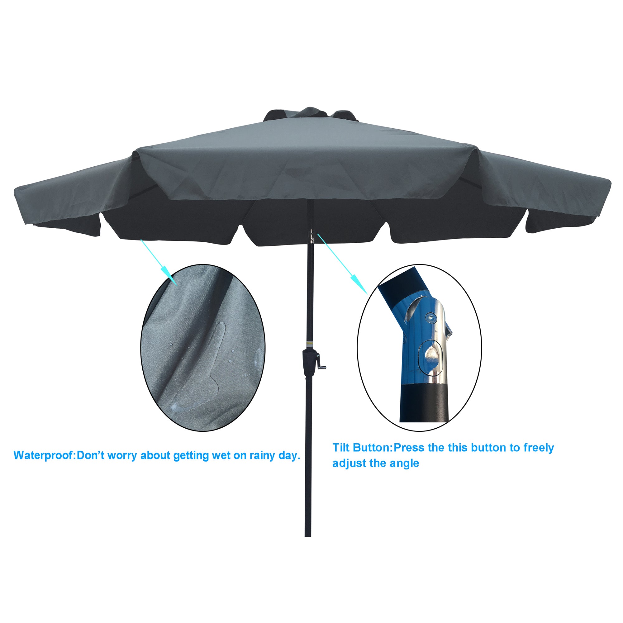 10' Outdoor Patio Market Umbrella with Crank and Push Button Tilt