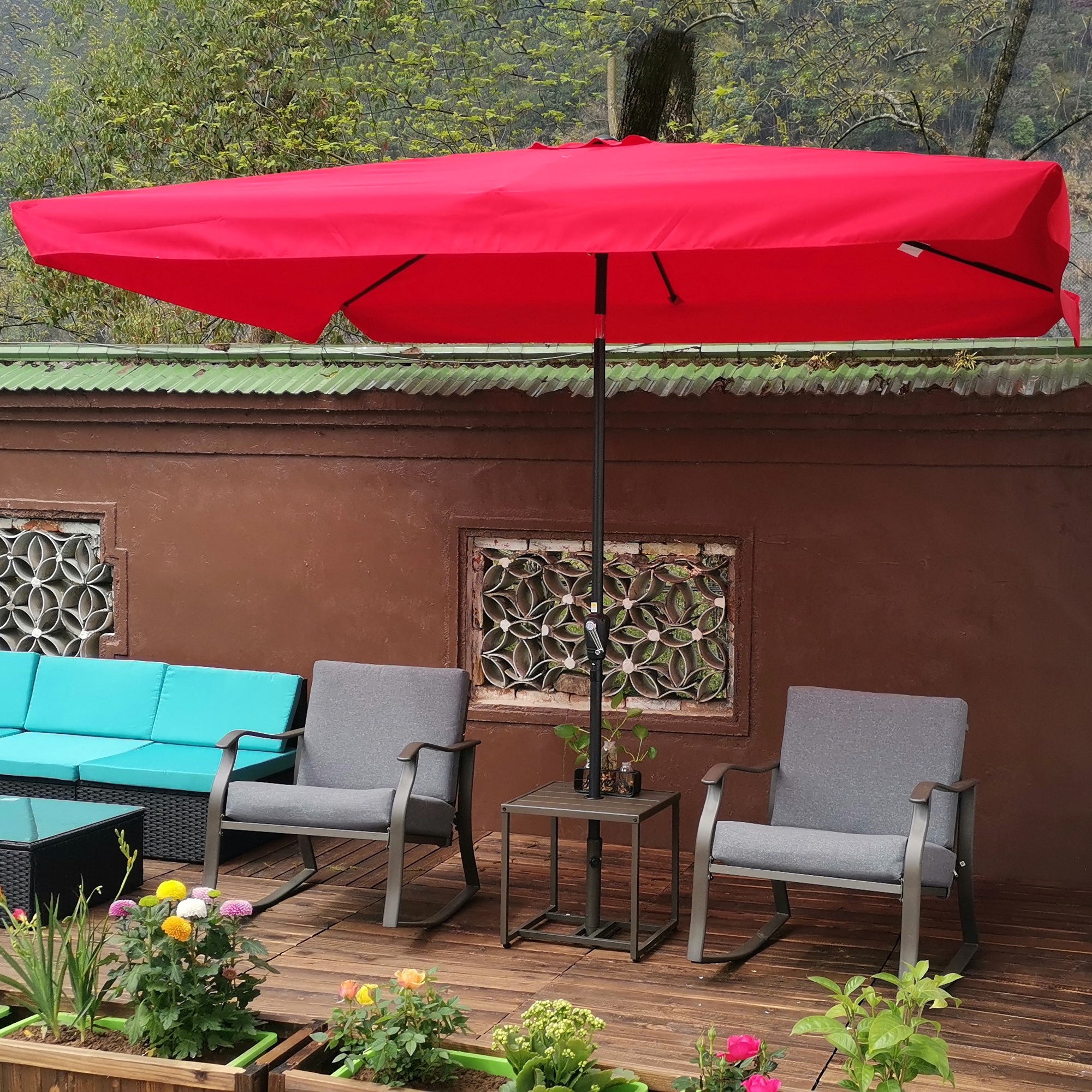 10 x 7' Outdoor Patio Market Umbrella with Push Button Tilt and Crank