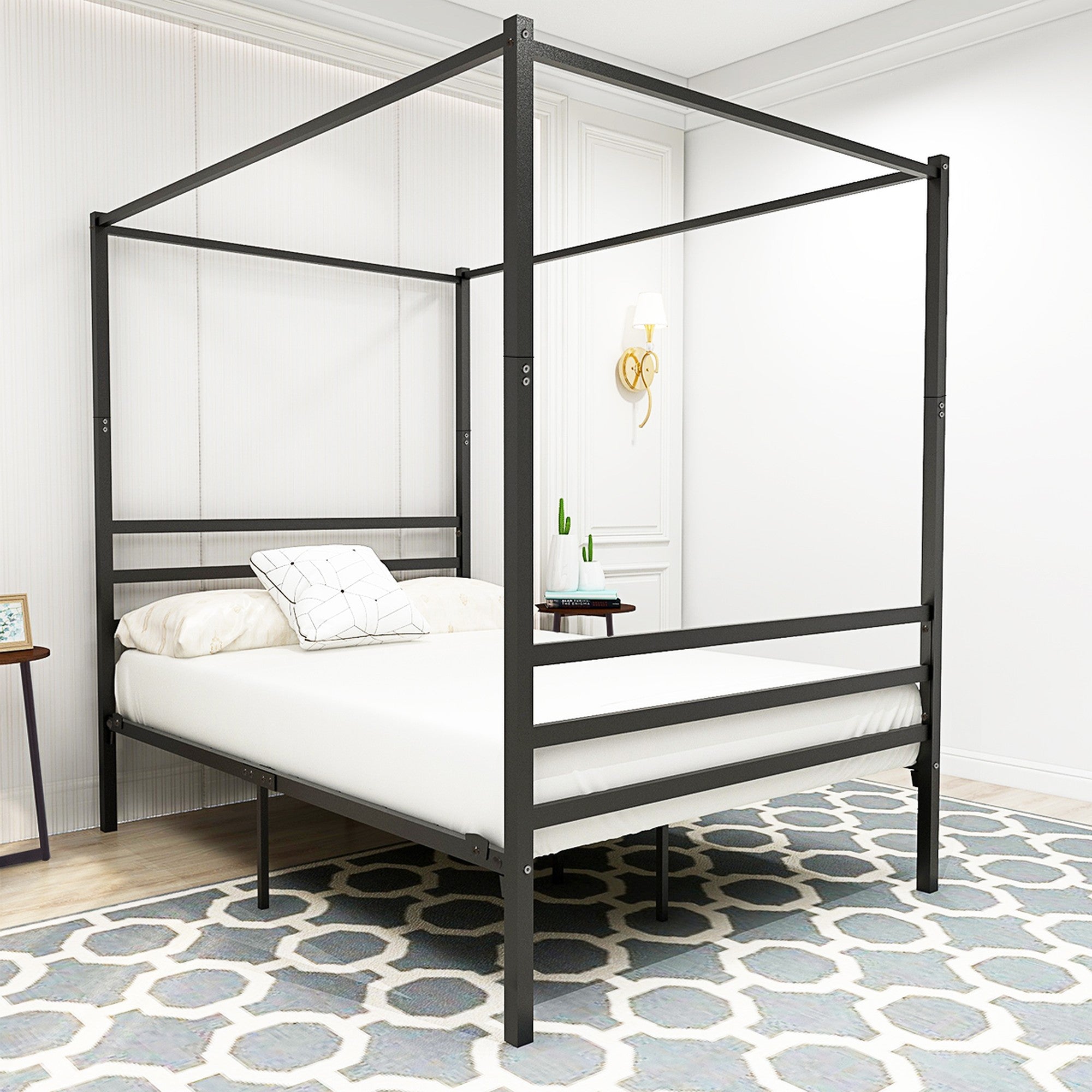 Queen/Full/Twin Metal Frame Canopy Platform Bed with Headboard