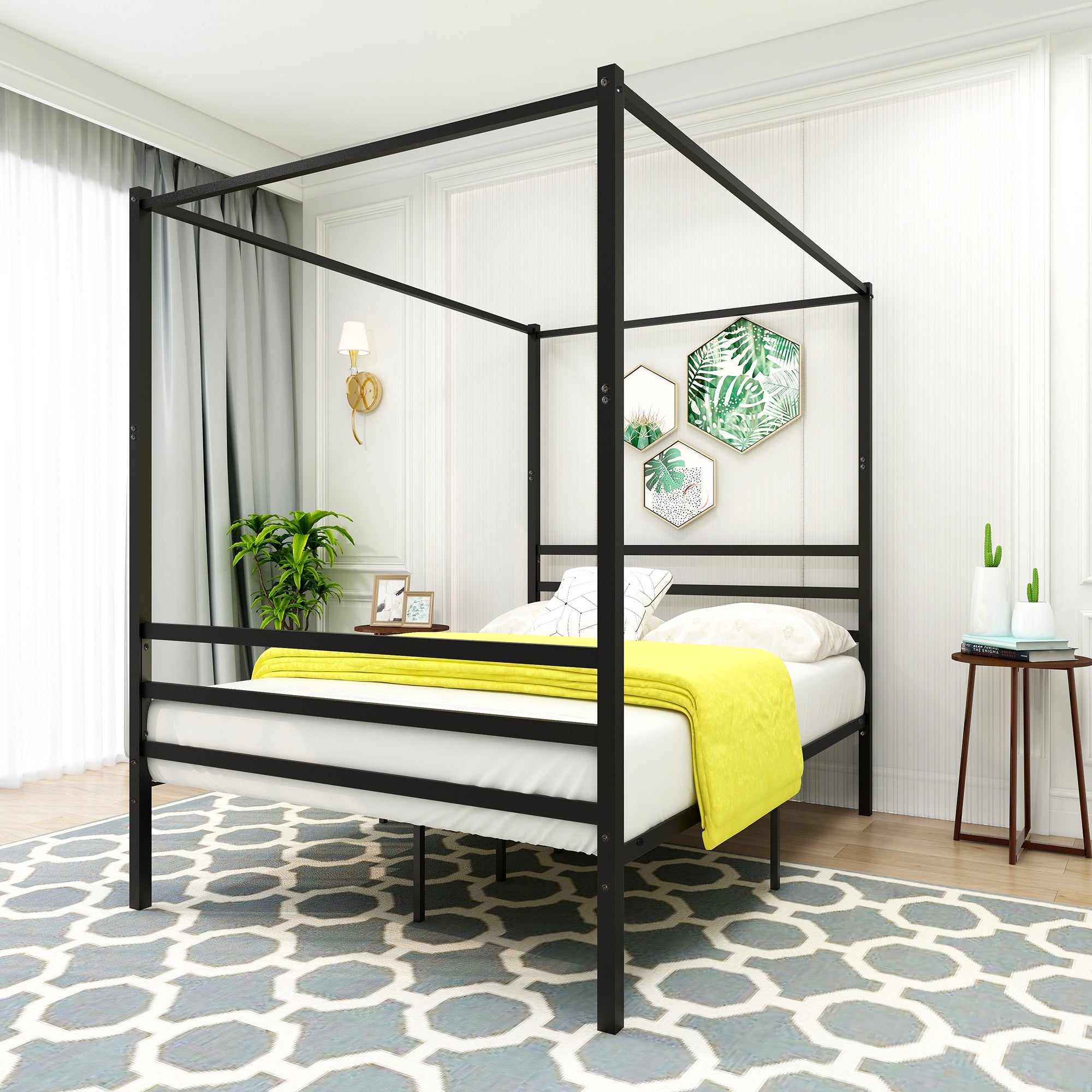 Queen/Full/Twin Metal Frame Canopy Platform Bed with Headboard