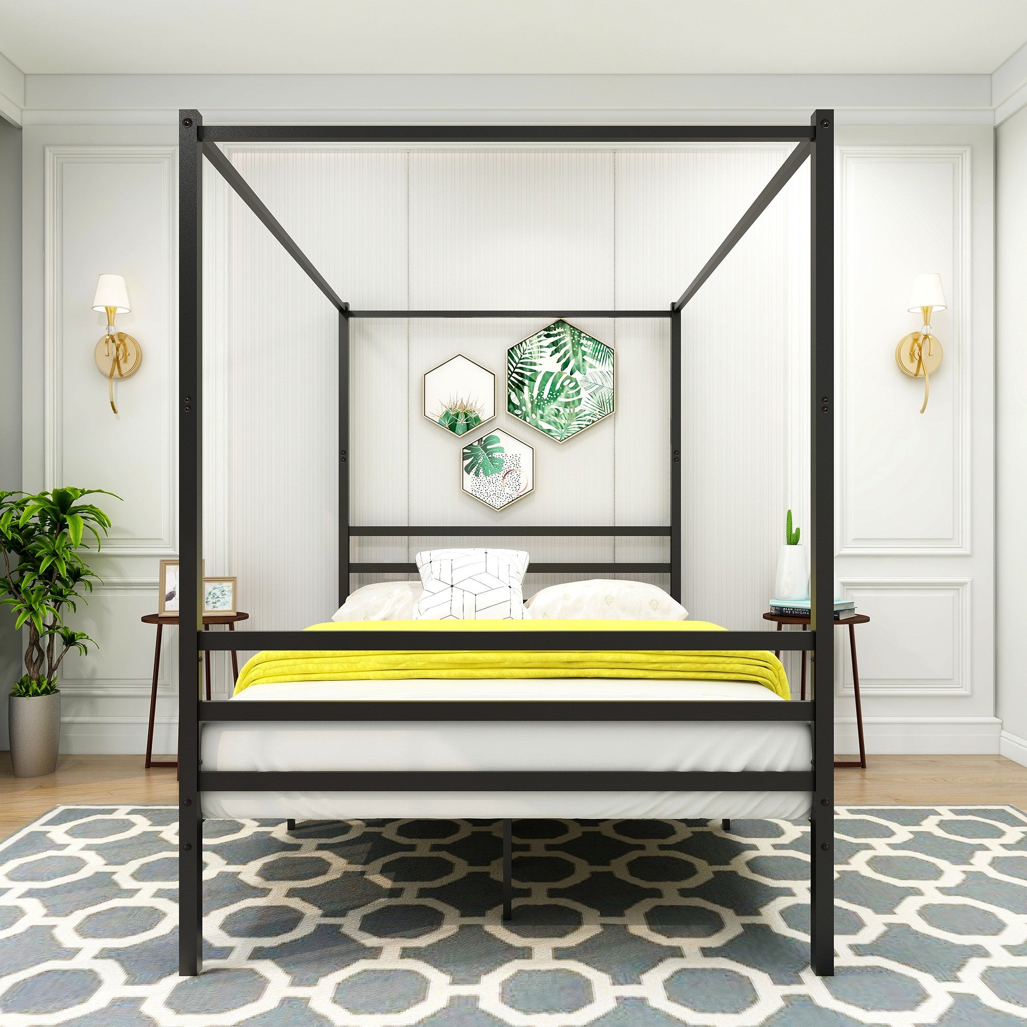 Queen/Full/Twin Metal Frame Canopy Platform Bed with Headboard