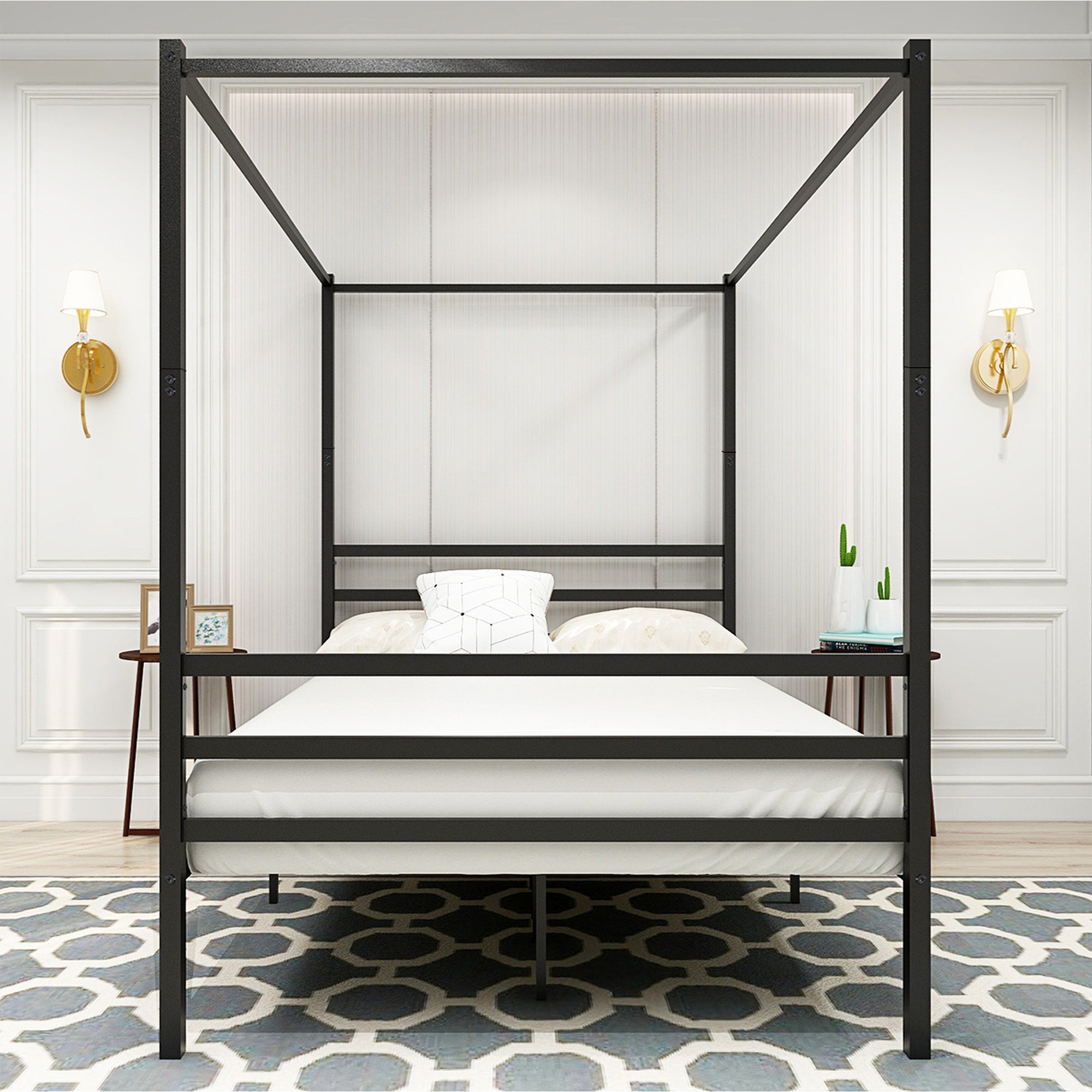 Queen/Full/Twin Metal Frame Canopy Platform Bed with Headboard