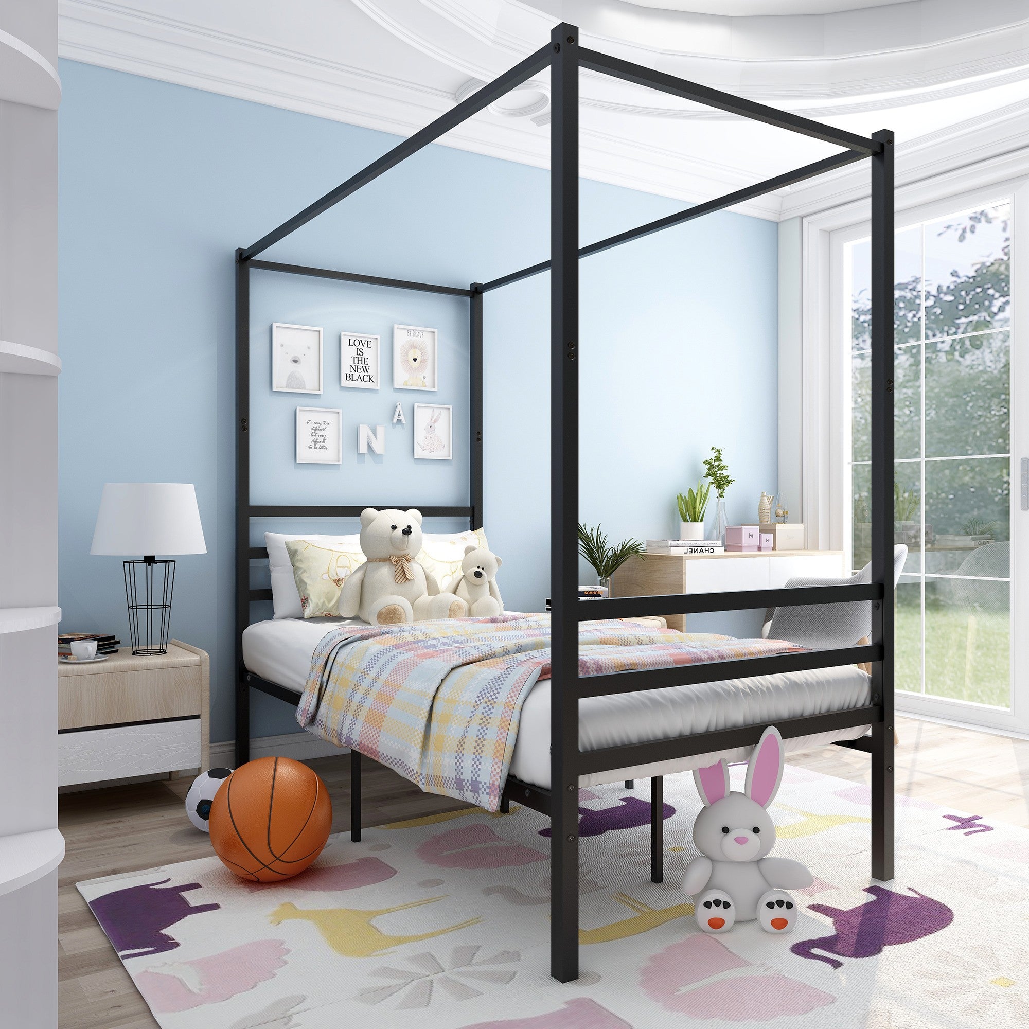 Queen/Full/Twin Metal Frame Canopy Platform Bed with Headboard