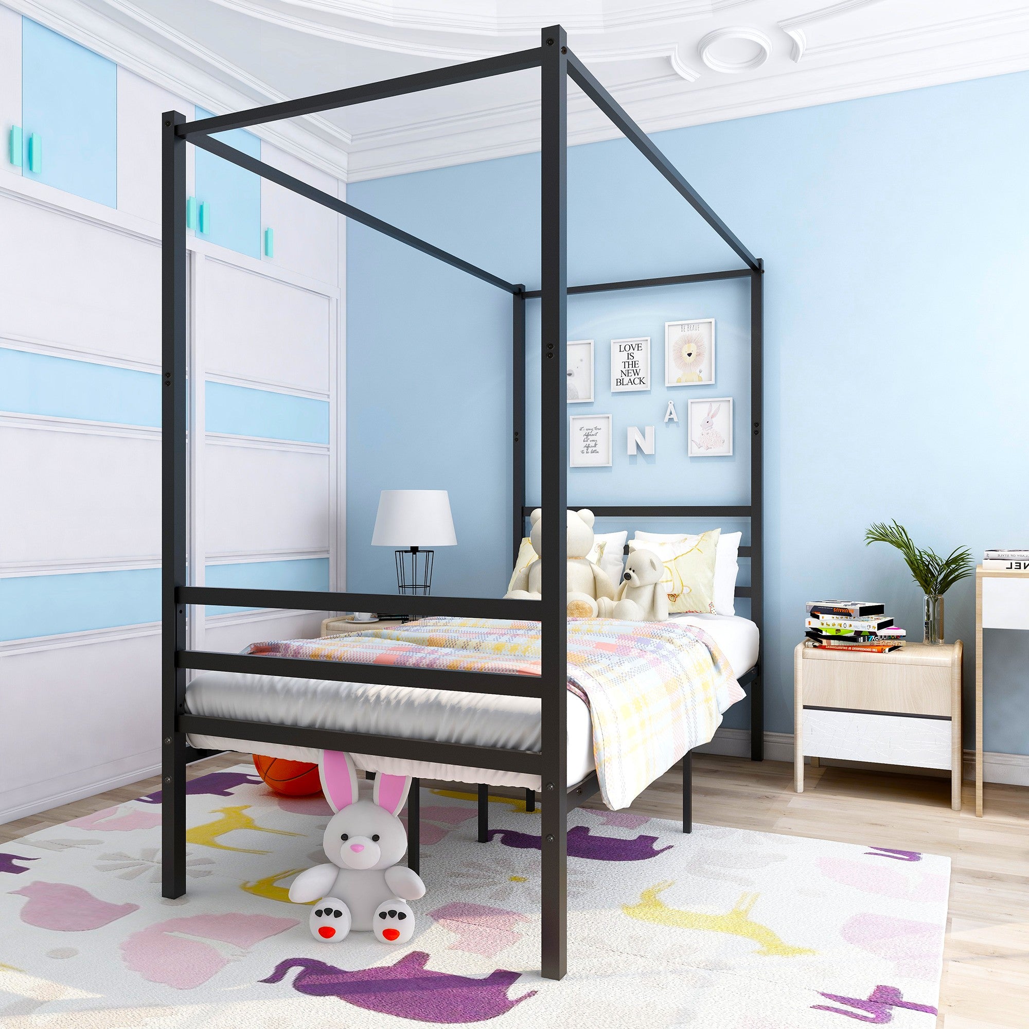 Queen/Full/Twin Metal Frame Canopy Platform Bed with Headboard