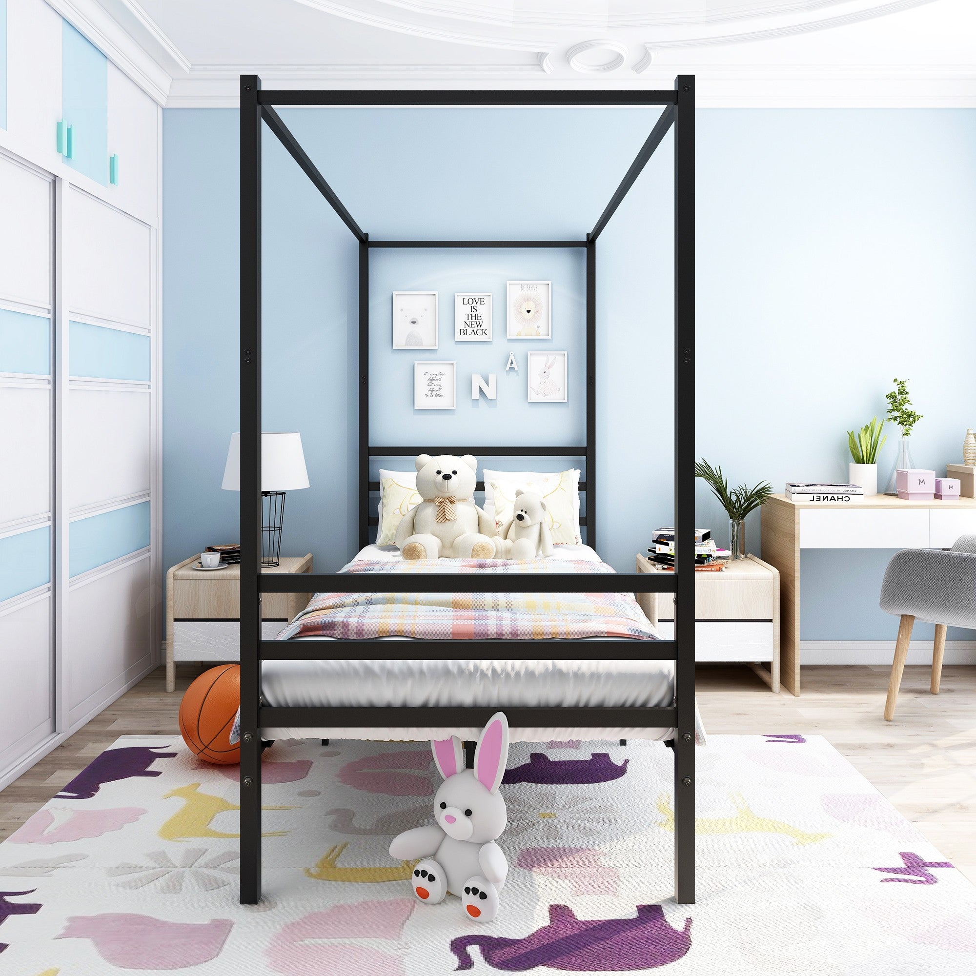Queen/Full/Twin Metal Frame Canopy Platform Bed with Headboard