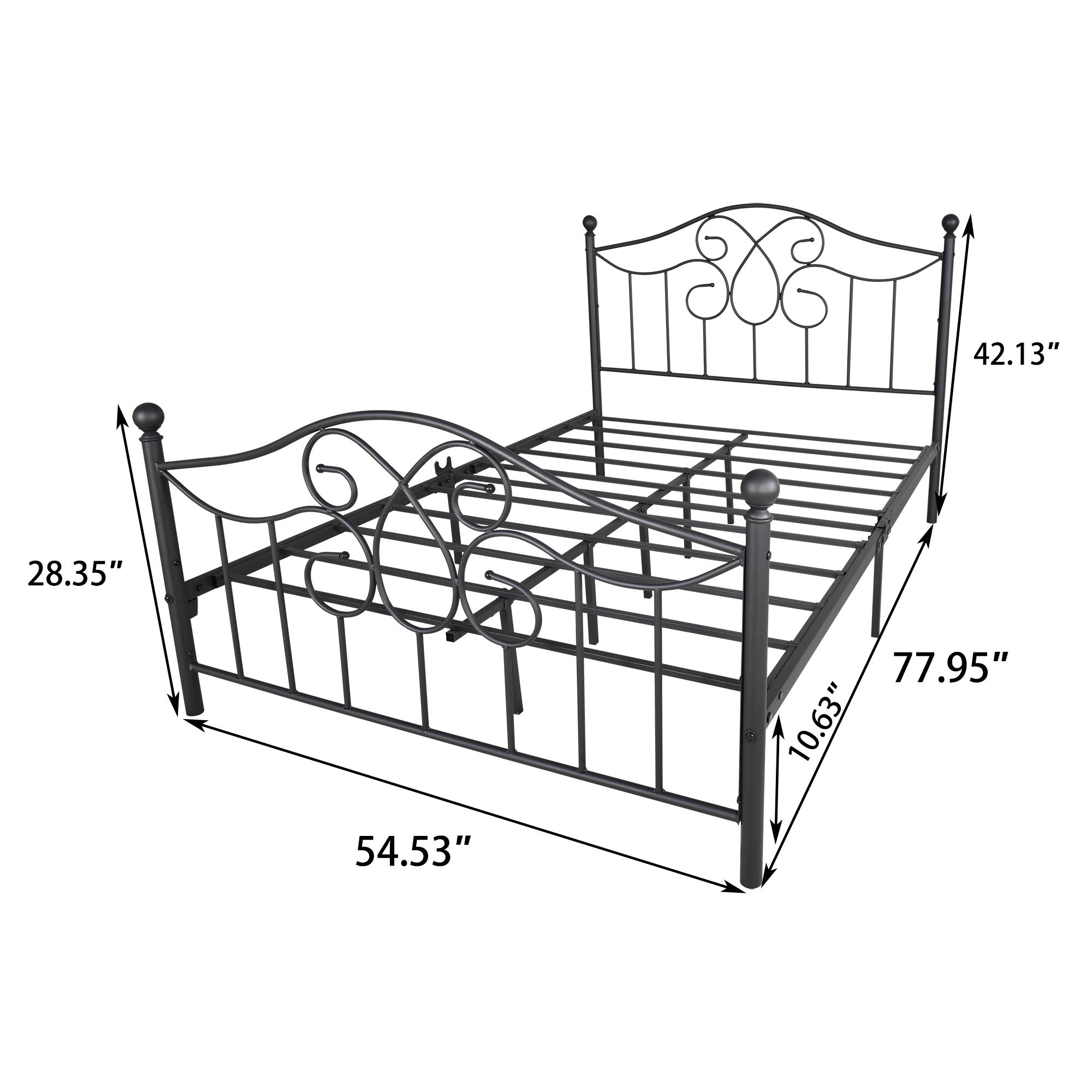 Queen/Full Metal Frame Platform Bed with Headboard and Footboard
