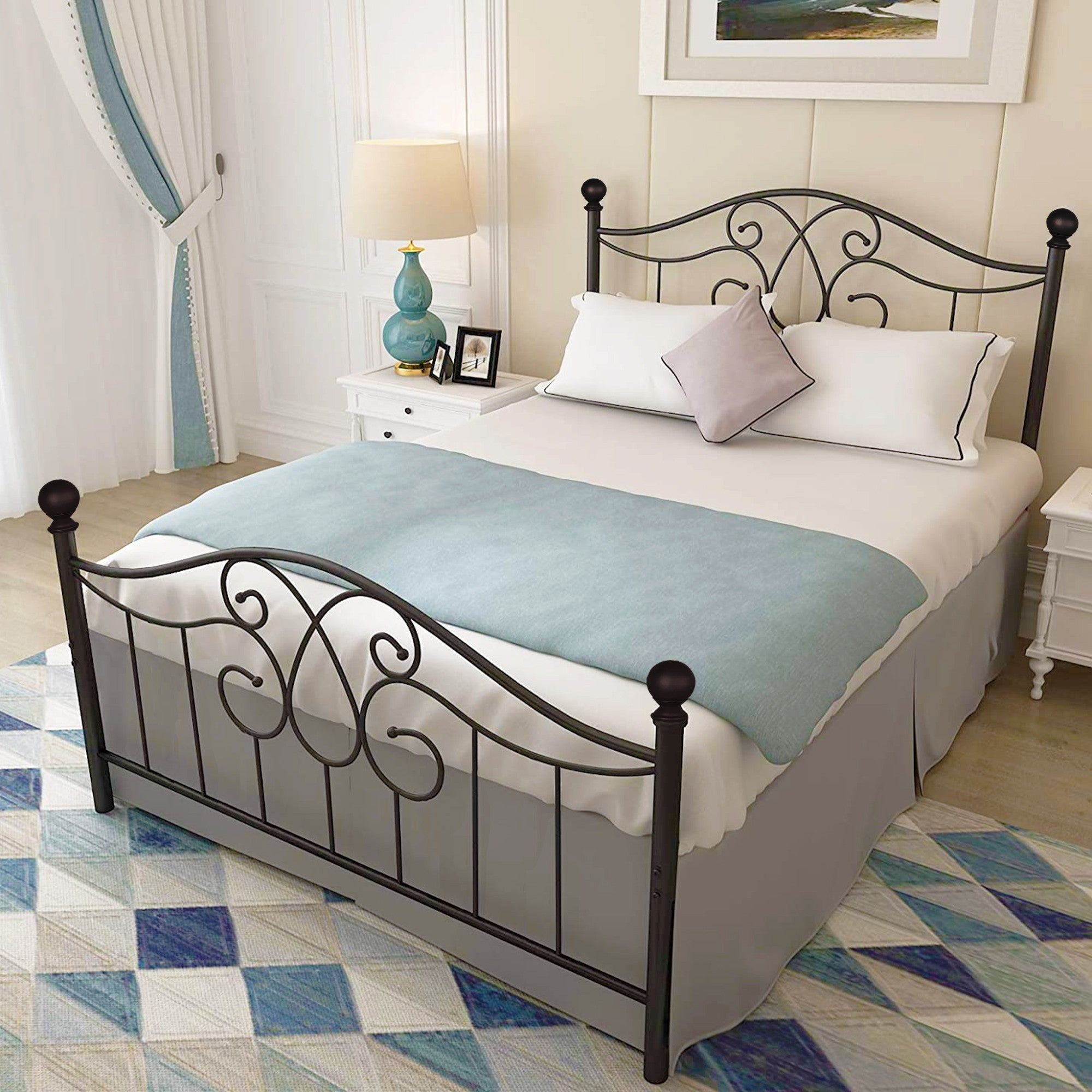 Queen/Full Metal Frame Platform Bed with Headboard and Footboard