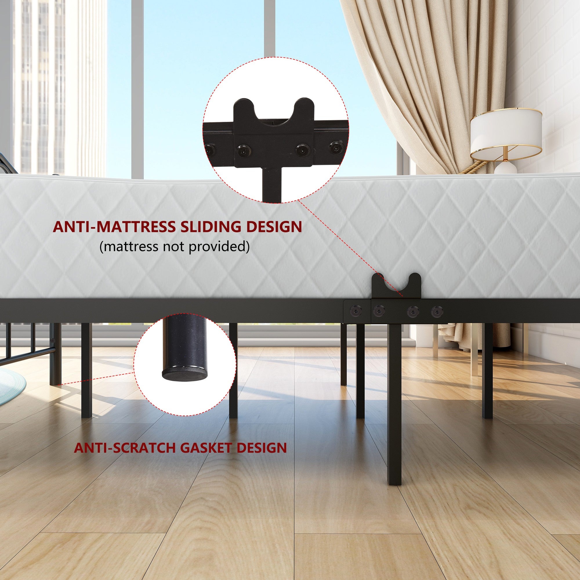 Queen/Full Metal Frame Platform Bed with Headboard and Footboard