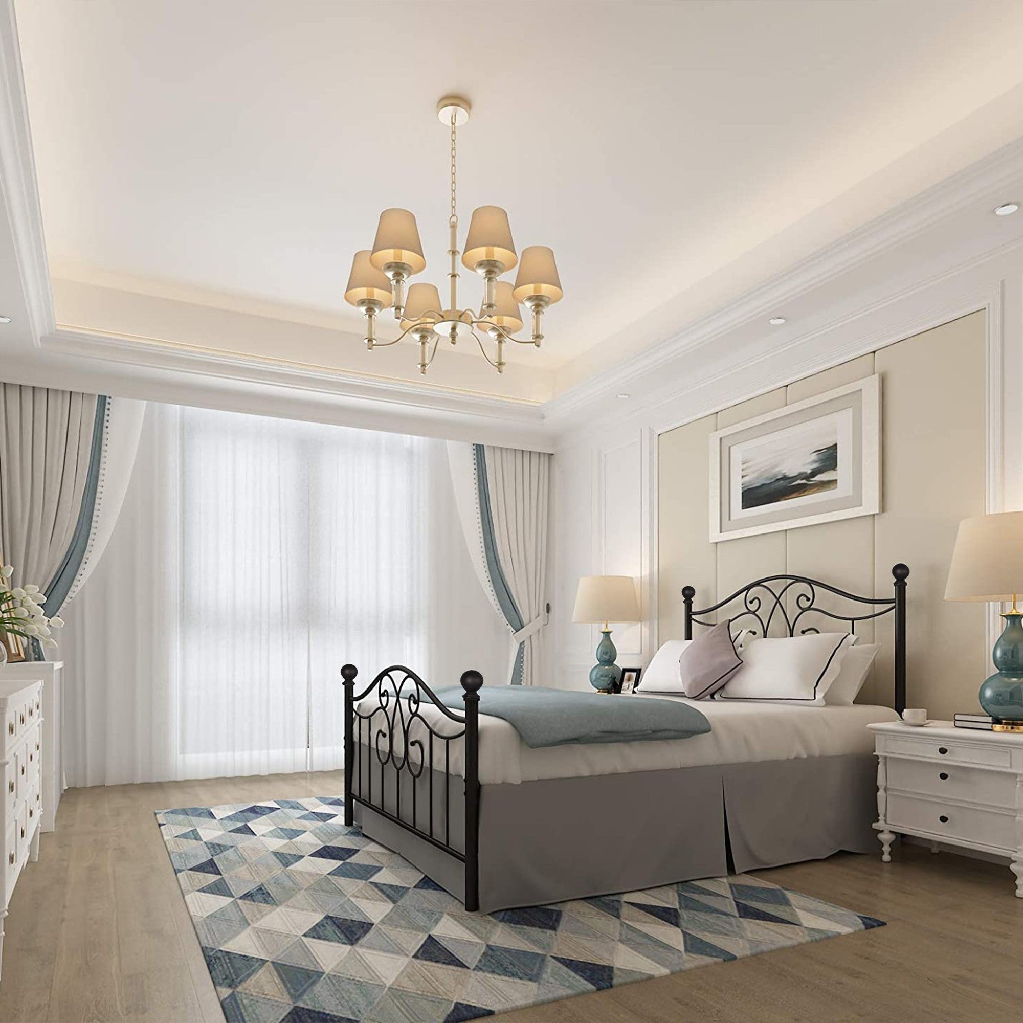 Queen/Full Metal Frame Platform Bed with Headboard and Footboard
