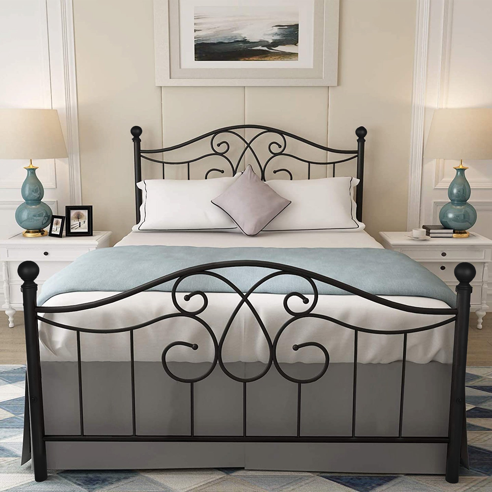 Queen/Full Metal Frame Platform Bed with Headboard and Footboard