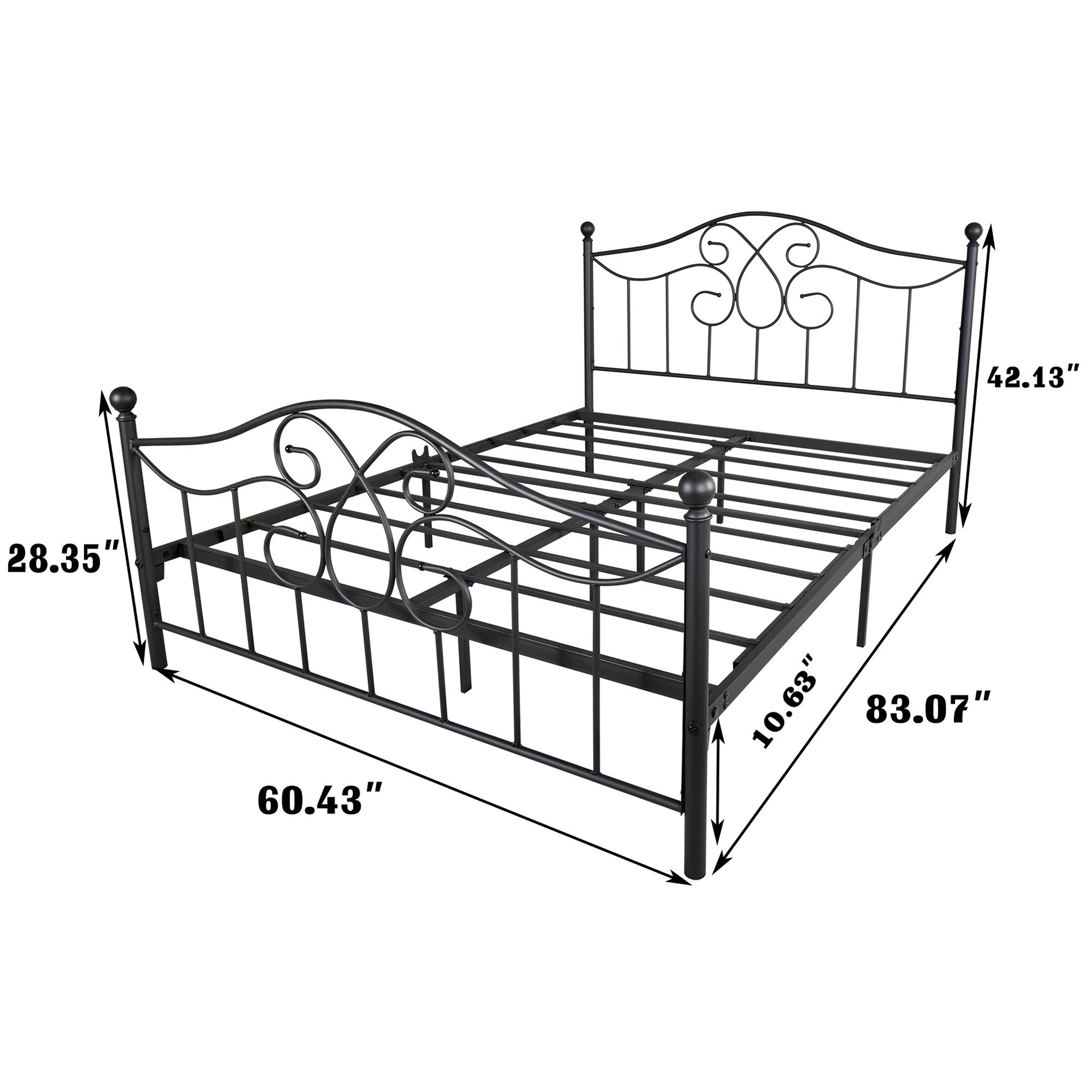 Queen/Full Metal Frame Platform Bed with Headboard and Footboard