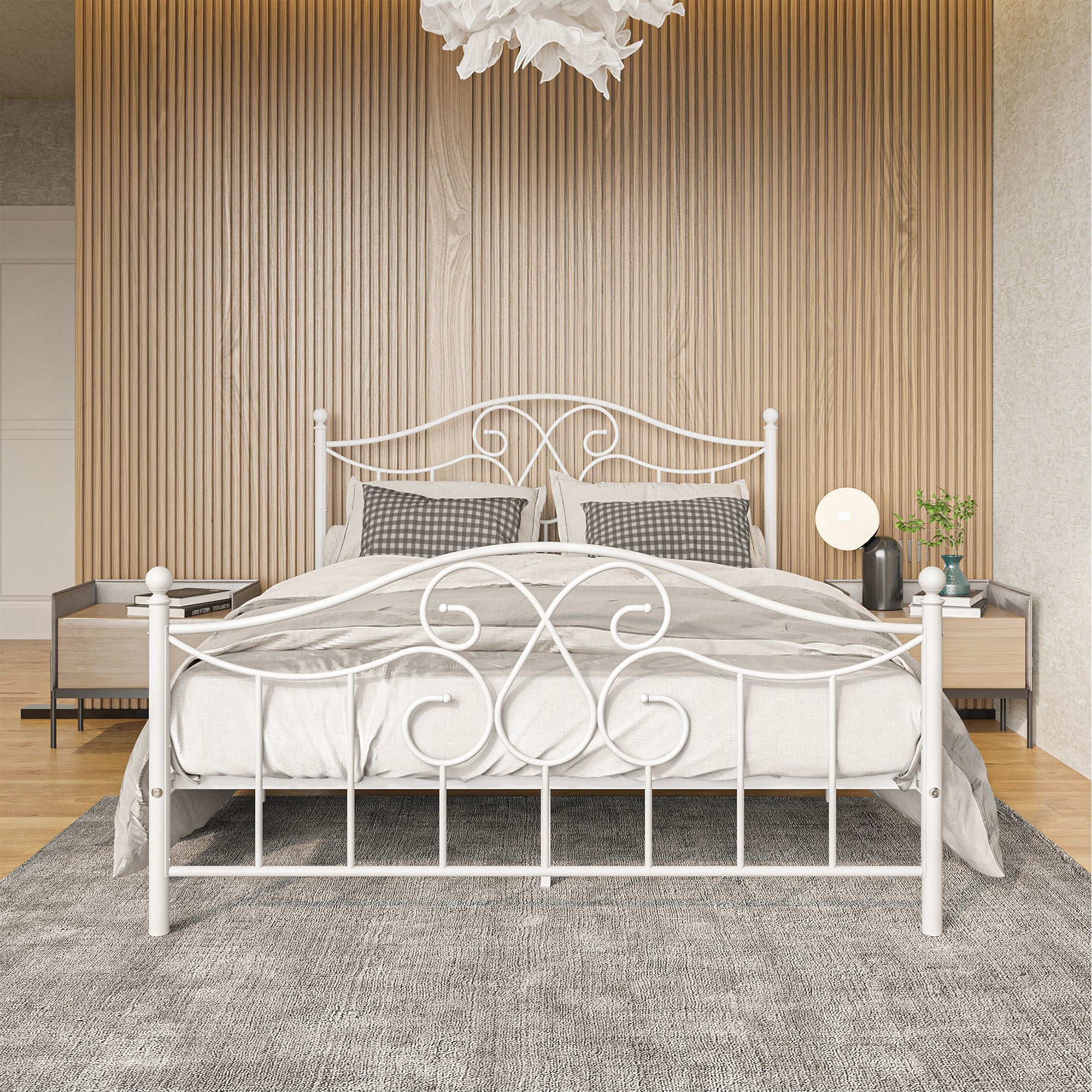 Queen/Full Metal Frame Platform Bed with Headboard and Footboard