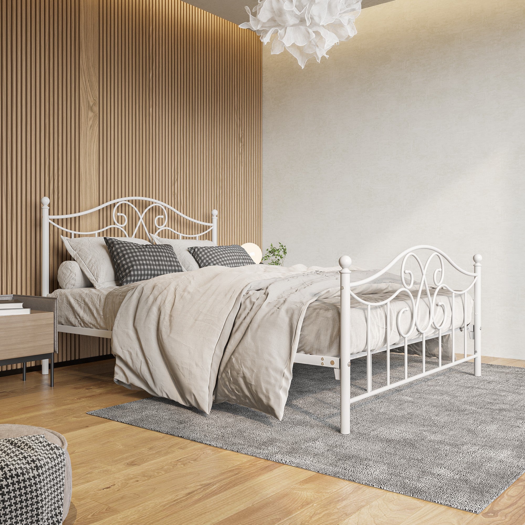 Queen/Full Metal Frame Platform Bed with Headboard and Footboard
