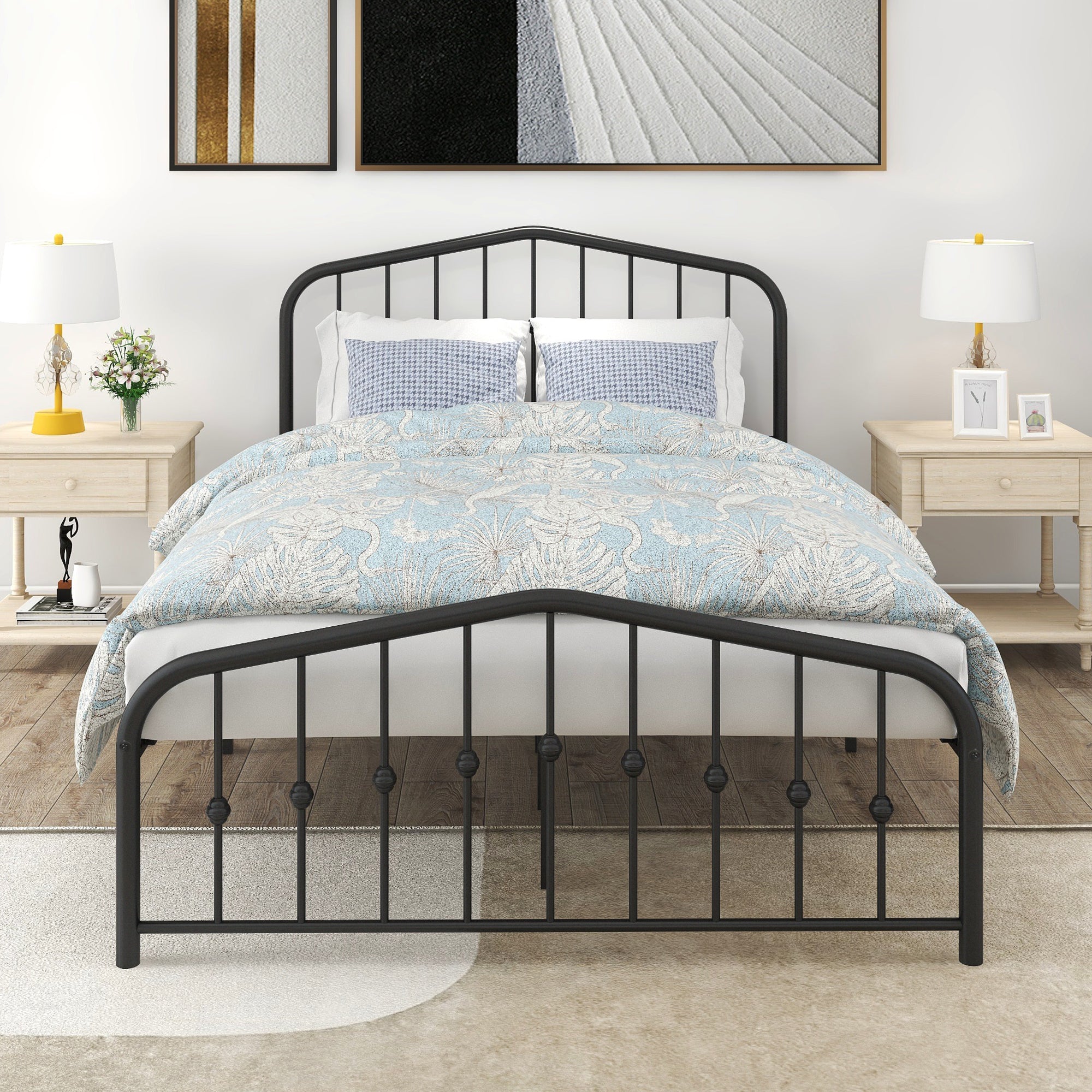 Queen/Full Metal Frame Platform Bed with Headboard and Footboard