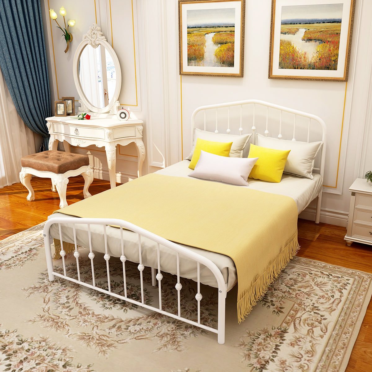 Queen/Full Metal Frame Platform Bed with Headboard and Footboard