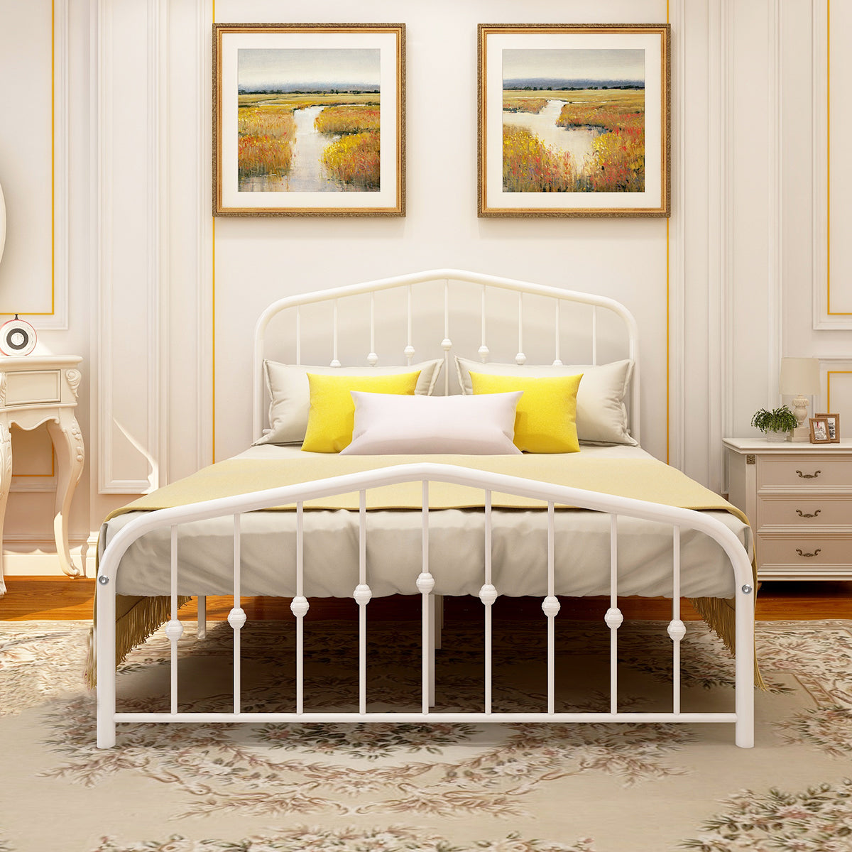 Queen/Full Metal Frame Platform Bed with Headboard and Footboard