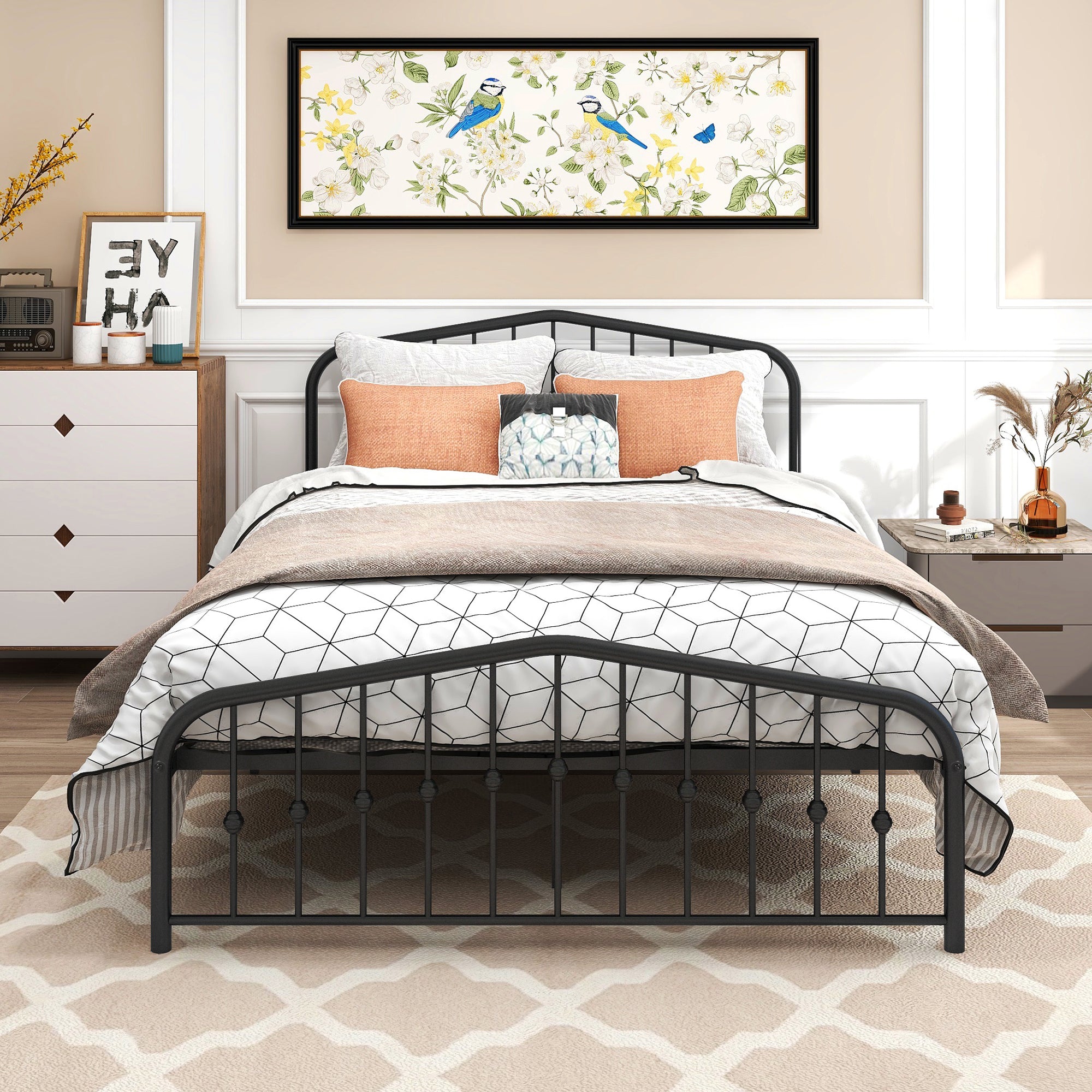 Queen/Full Metal Frame Platform Bed with Headboard and Footboard