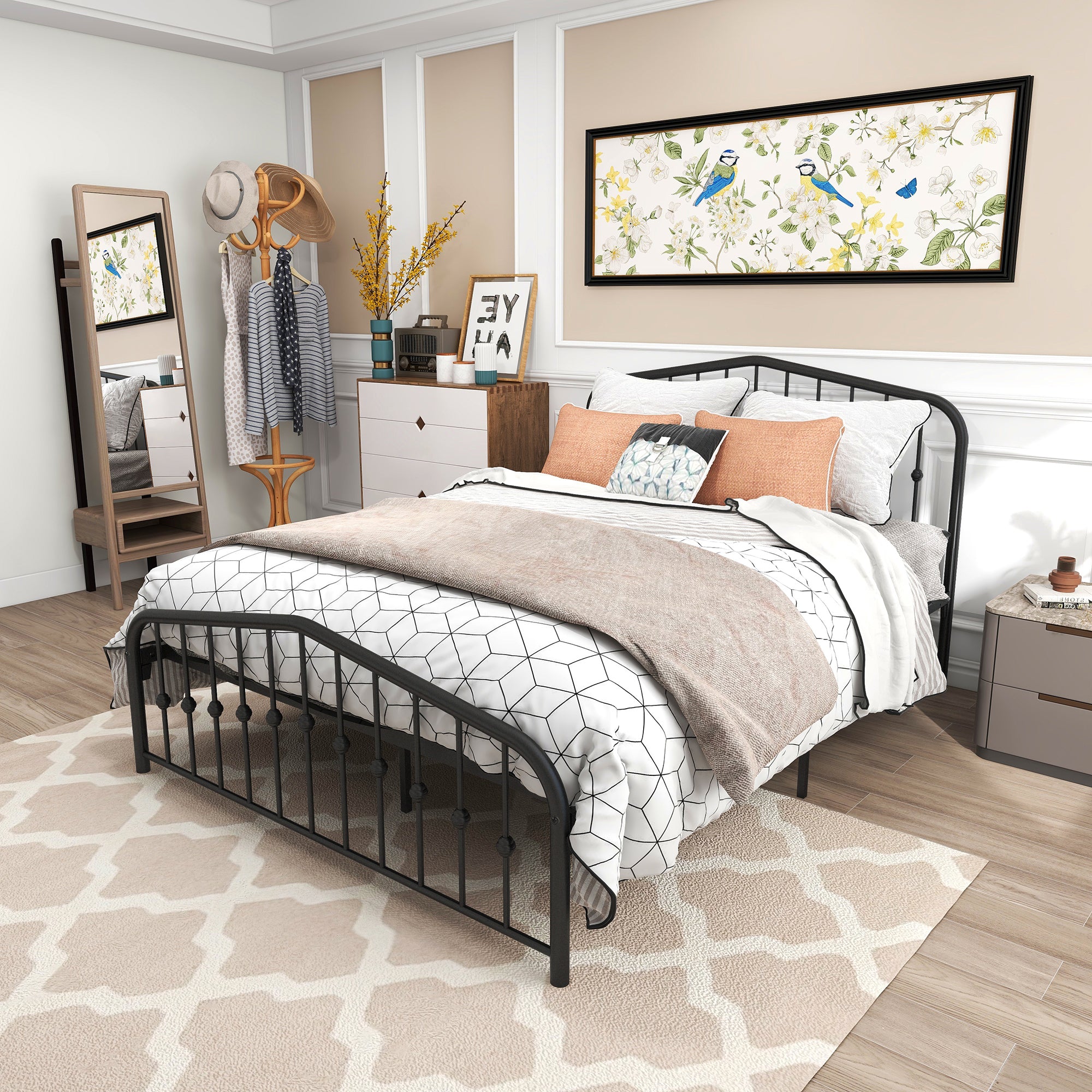 Queen/Full Metal Frame Platform Bed with Headboard and Footboard