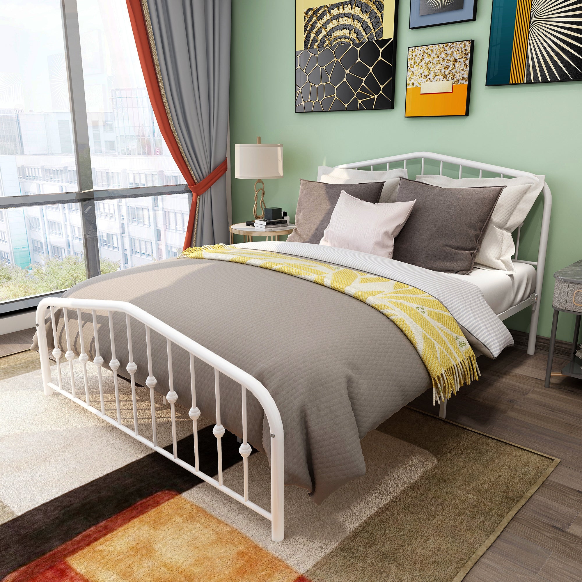 Queen/Full Metal Frame Platform Bed with Headboard and Footboard