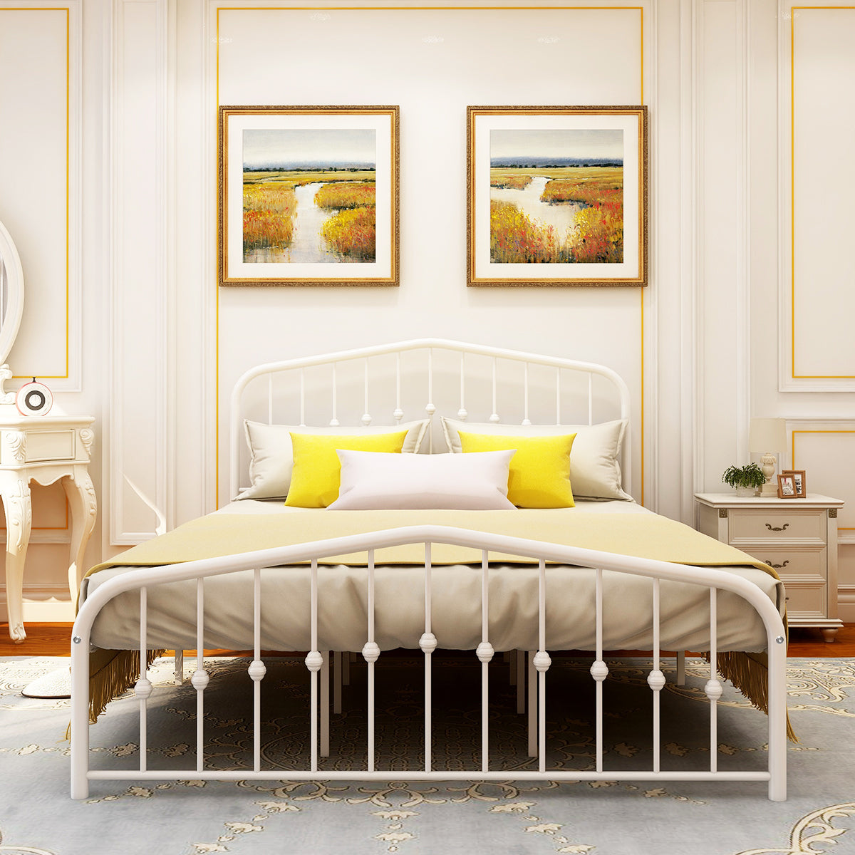 Queen/Full Metal Frame Platform Bed with Headboard and Footboard
