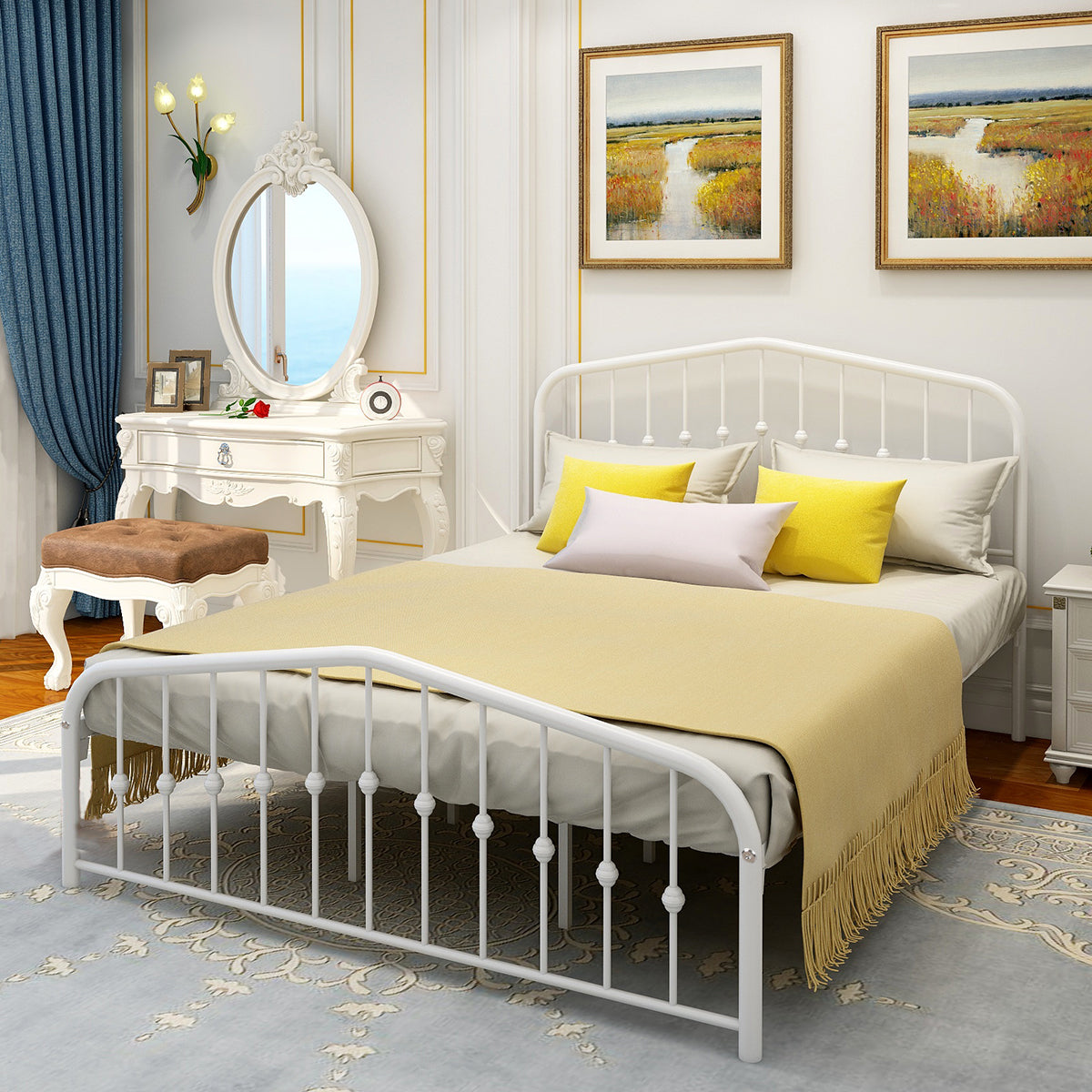 Queen/Full Metal Frame Platform Bed with Headboard and Footboard