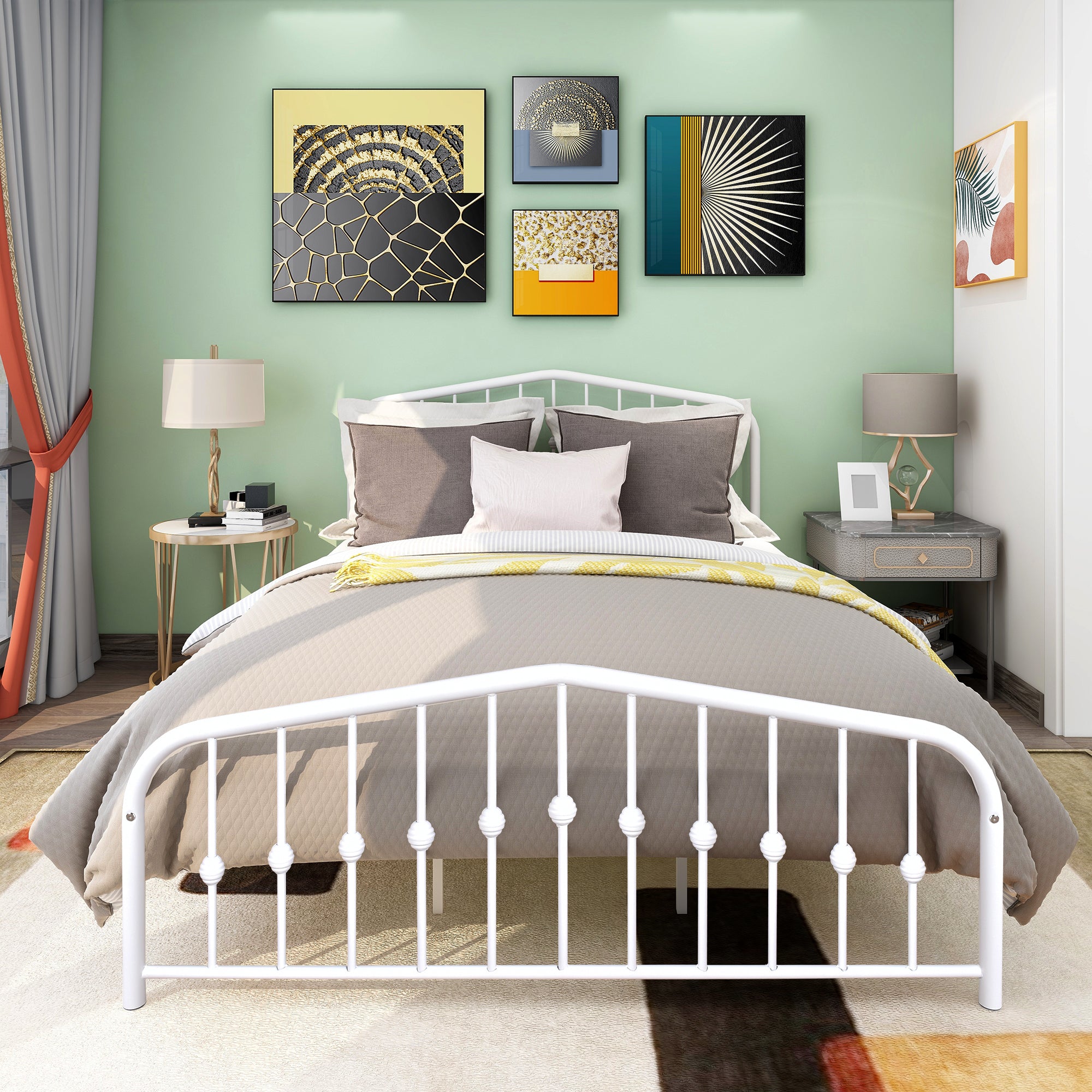 Queen/Full Metal Frame Platform Bed with Headboard and Footboard
