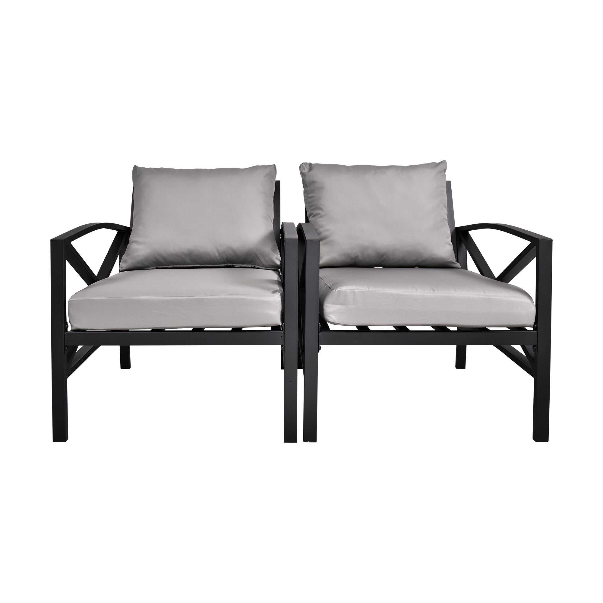 2 pieces Outdoor Patio Metal Armchair Seat with Cushions