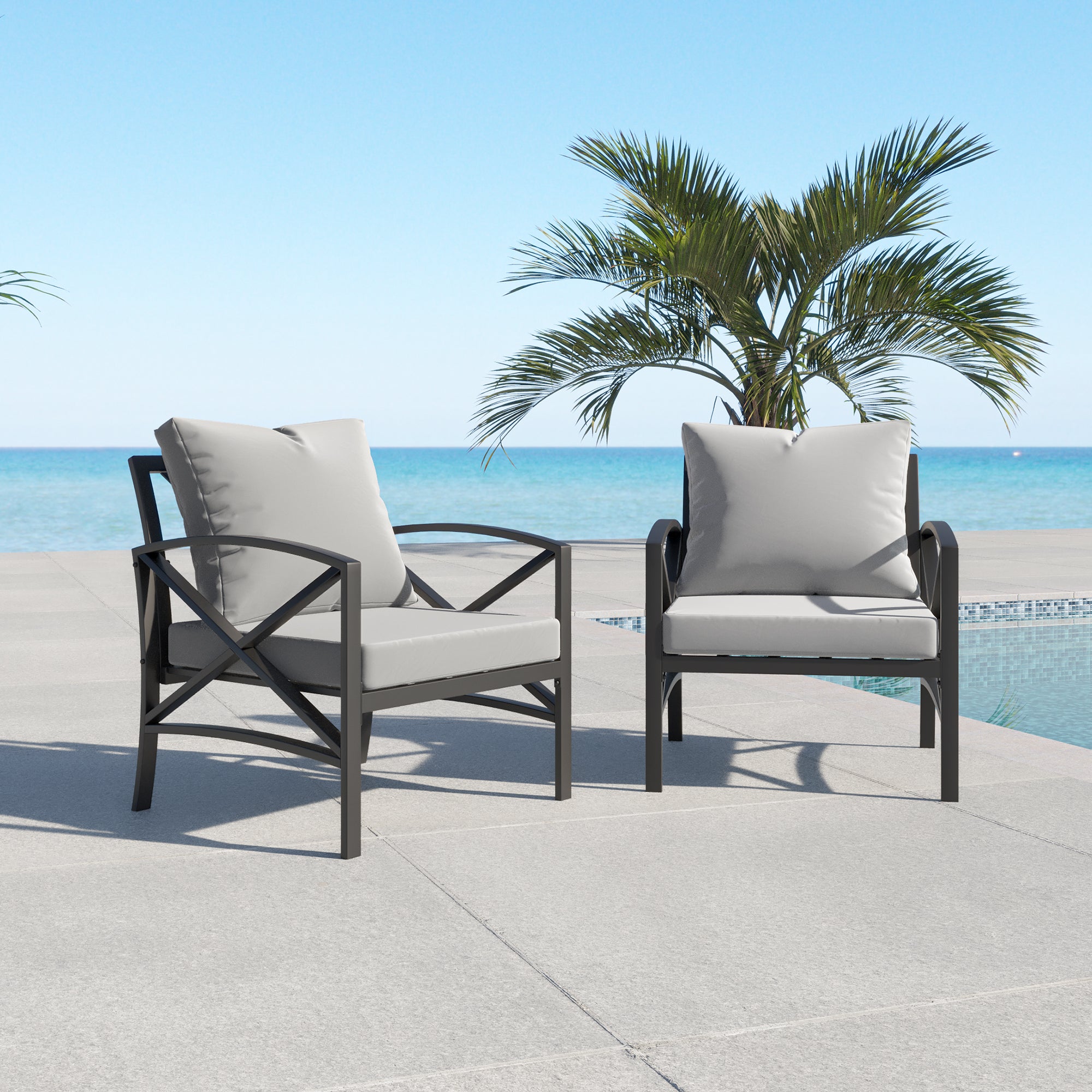 2 pieces Outdoor Patio Metal Armchair Seat with Cushions