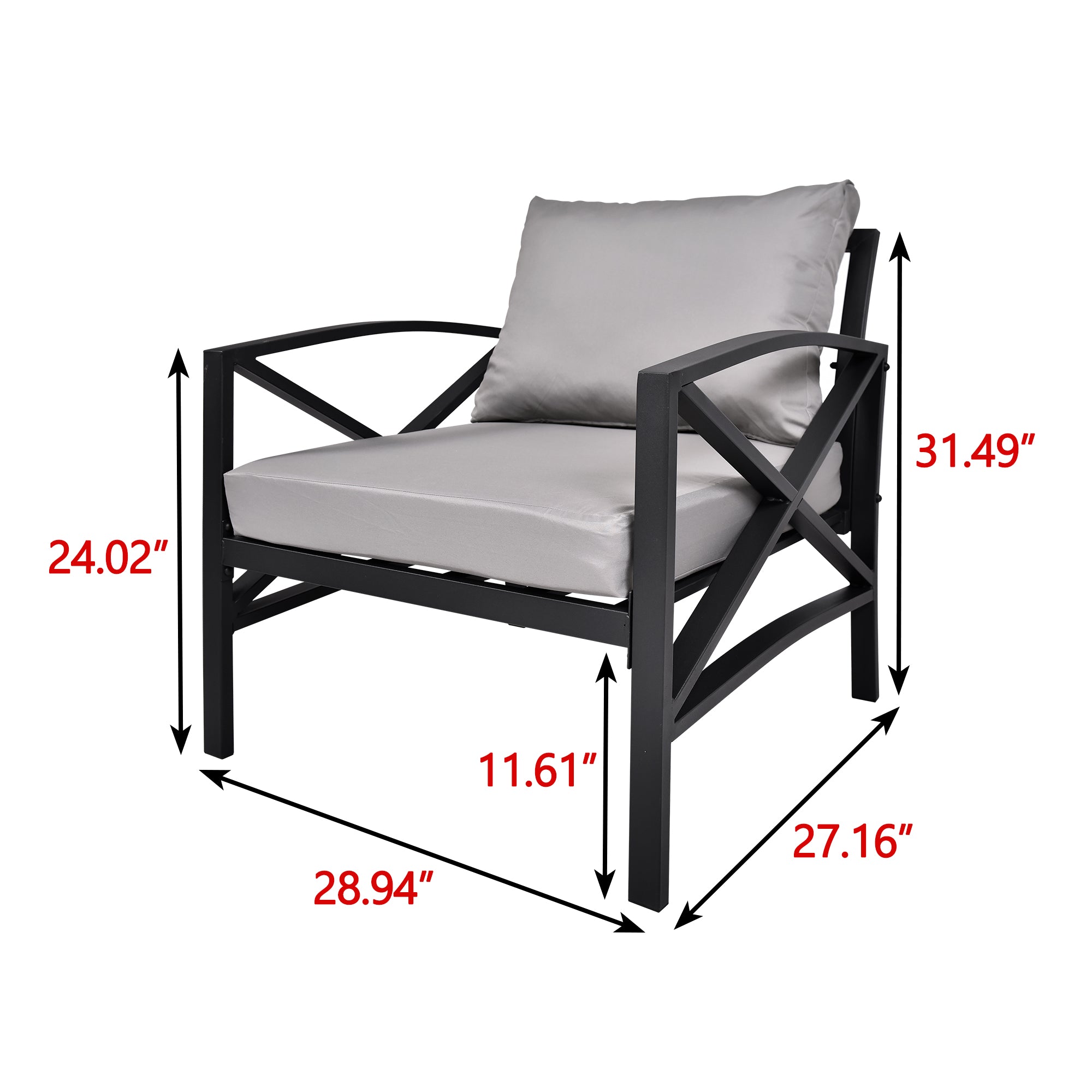 2 pieces Outdoor Patio Metal Armchair Seat with Cushions