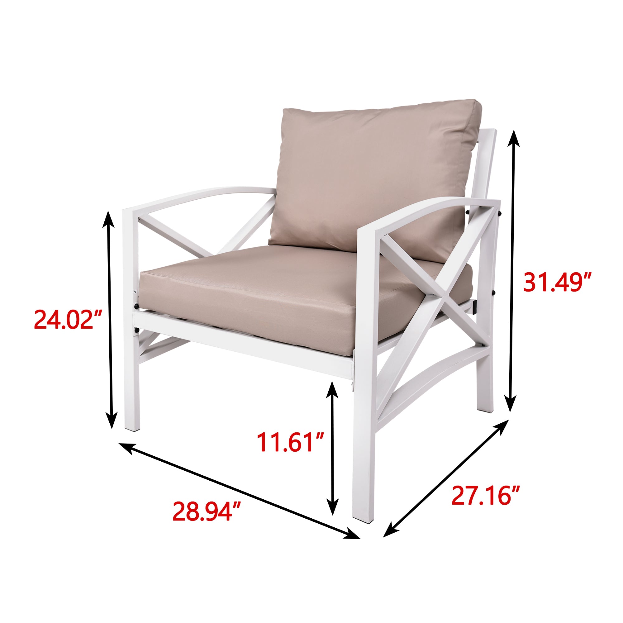 2 pieces Outdoor Patio Metal Armchair Seat with Cushions