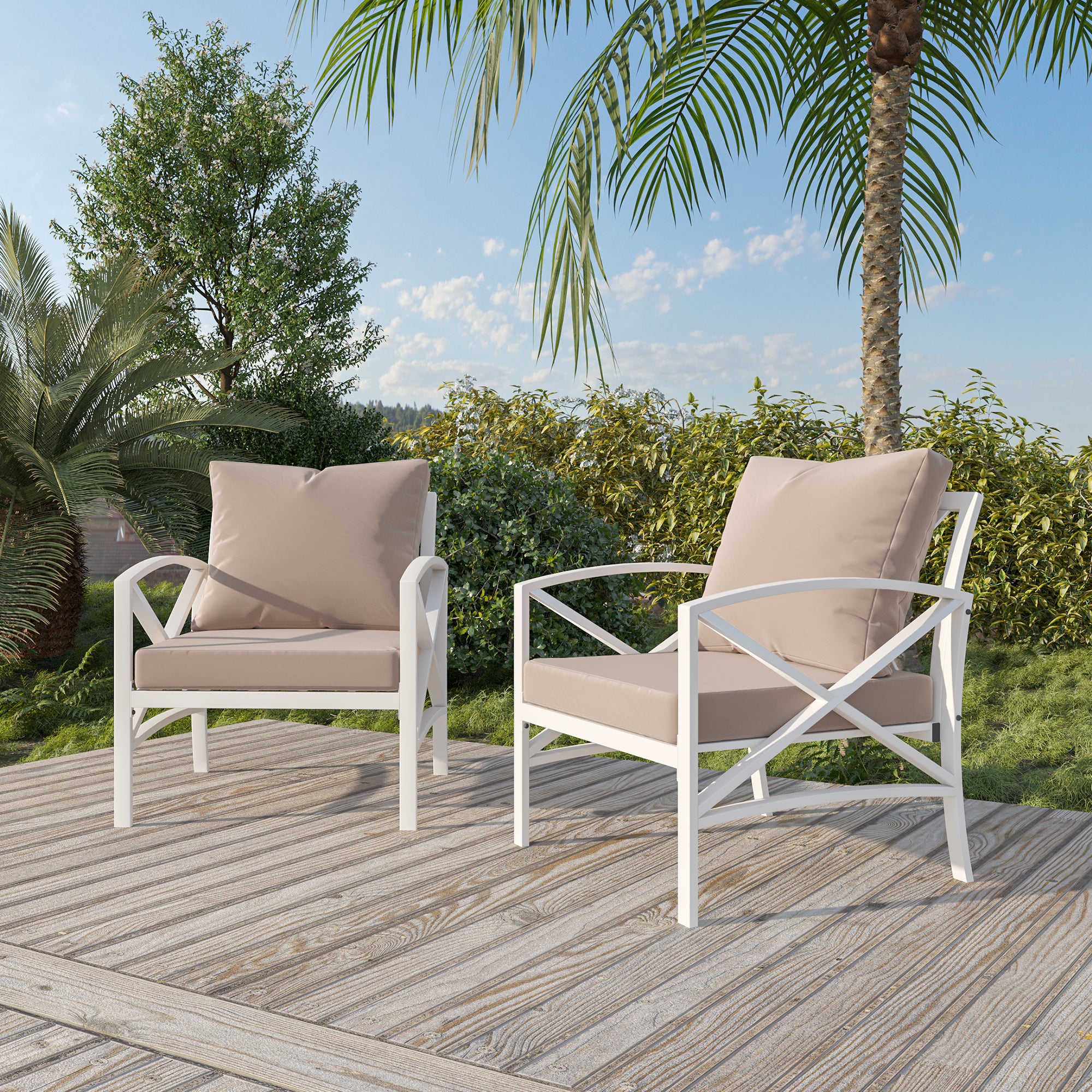 2 pieces Outdoor Patio Metal Armchair Seat with Cushions