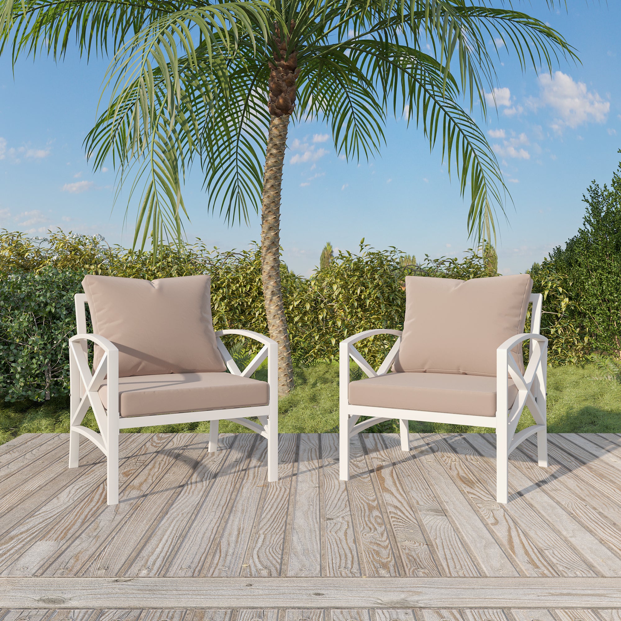 2 pieces Outdoor Patio Metal Armchair Seat with Cushions