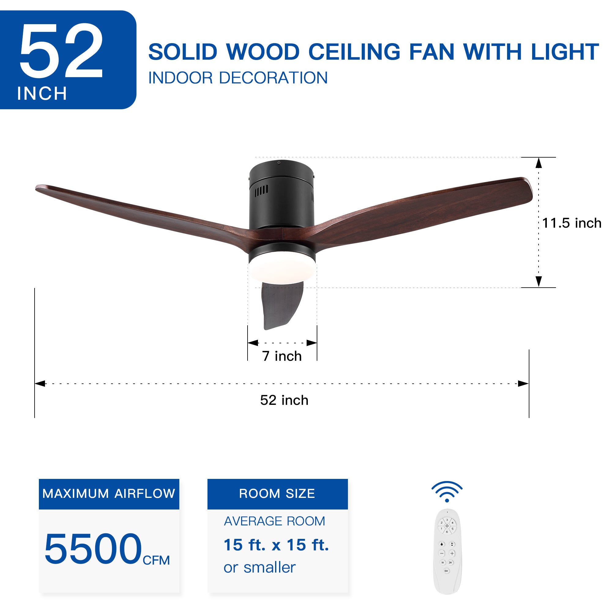 52" Ceiling Fan Light with Remote Control
