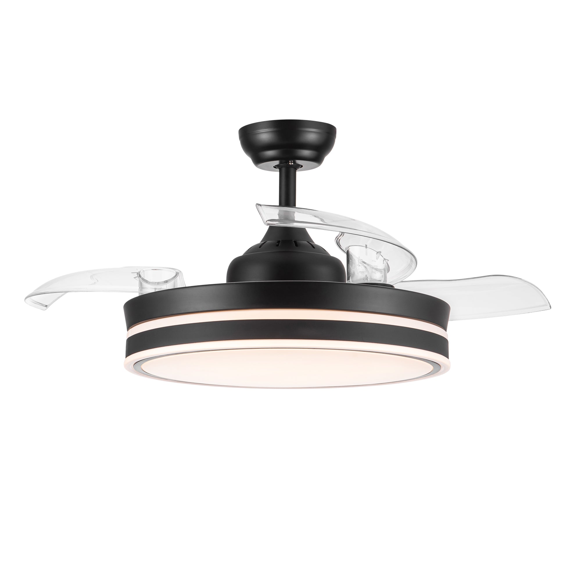 42" Black Frame Retractable Ceiling Fan Light with Remote Control