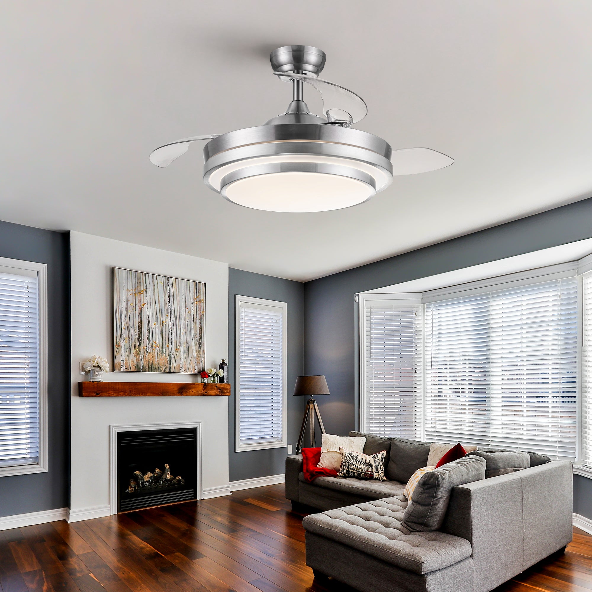 42" Retractable Ceiling Fan Light with Remote Control