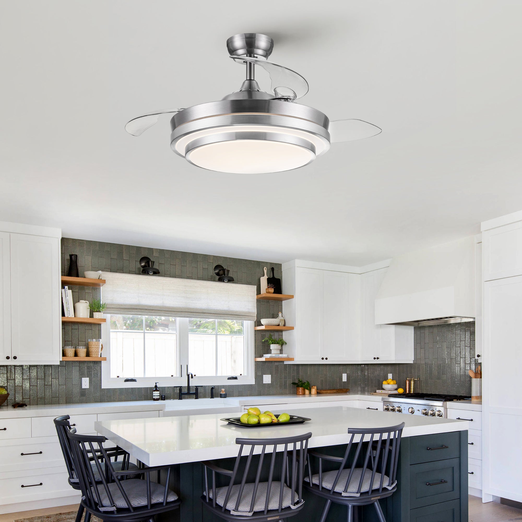 42" Retractable Ceiling Fan Light with Remote Control