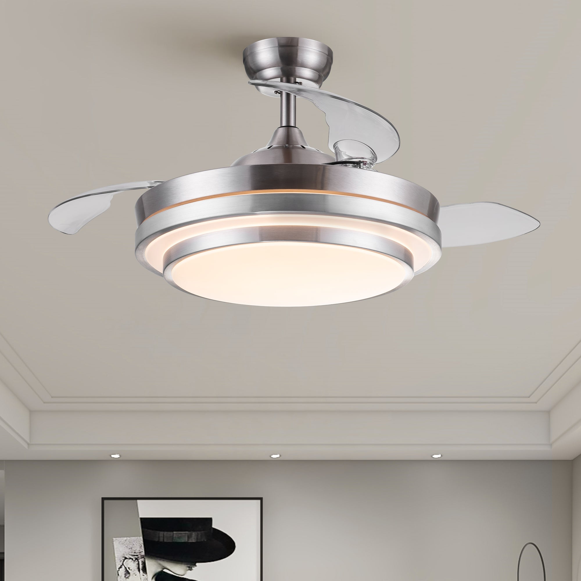 42" Retractable Ceiling Fan Light with Remote Control