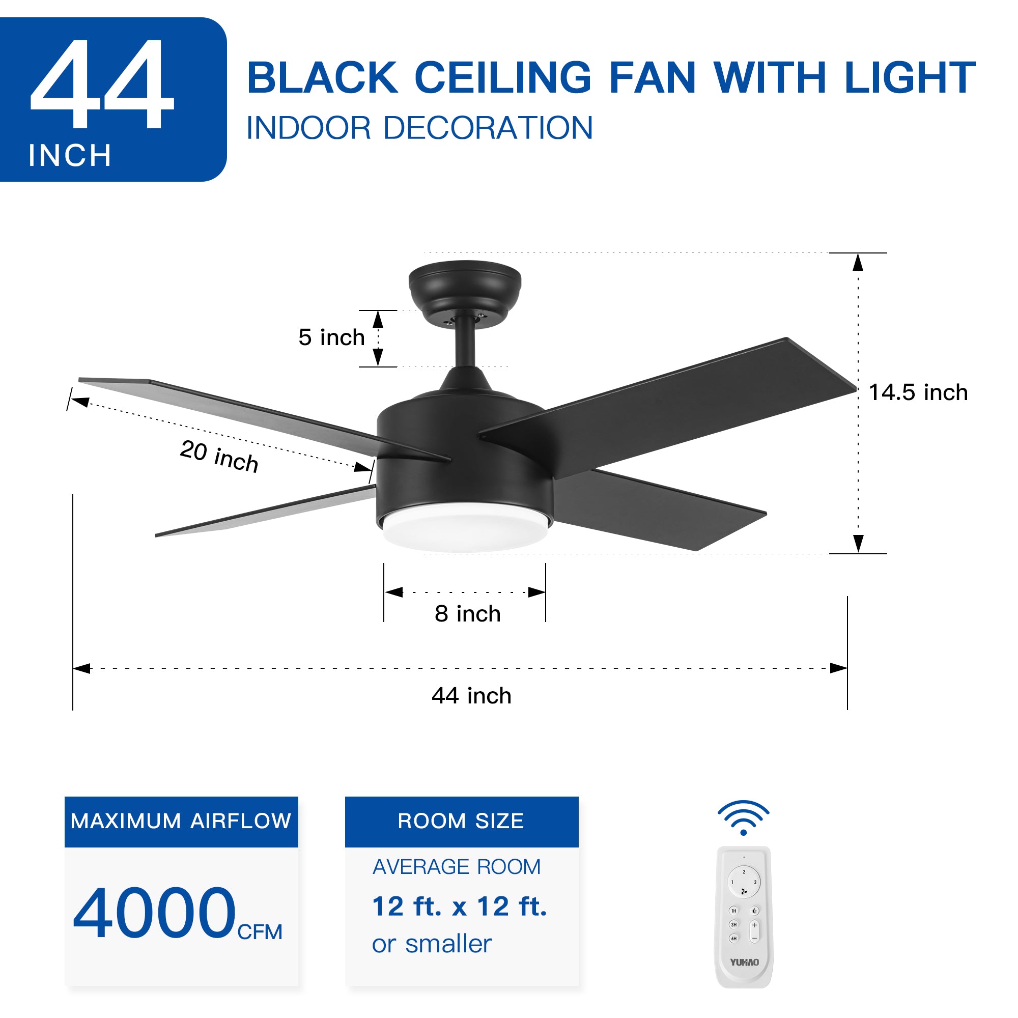 44" Ceiling Fan Light with Remote Control