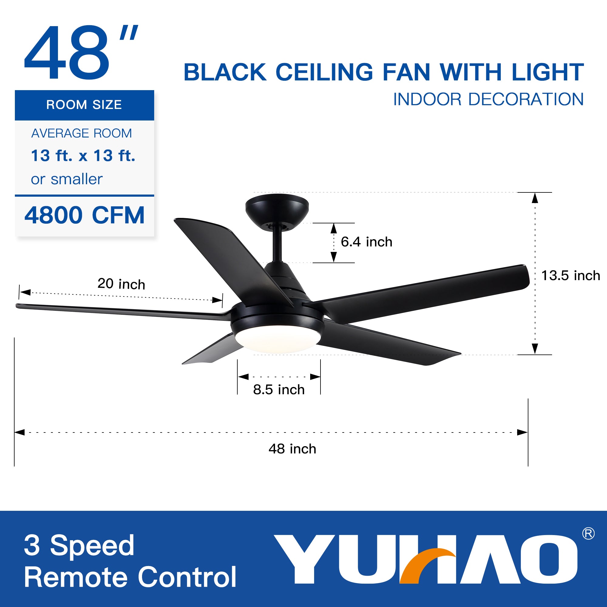 48" Ceiling Fan Light with Remote Control