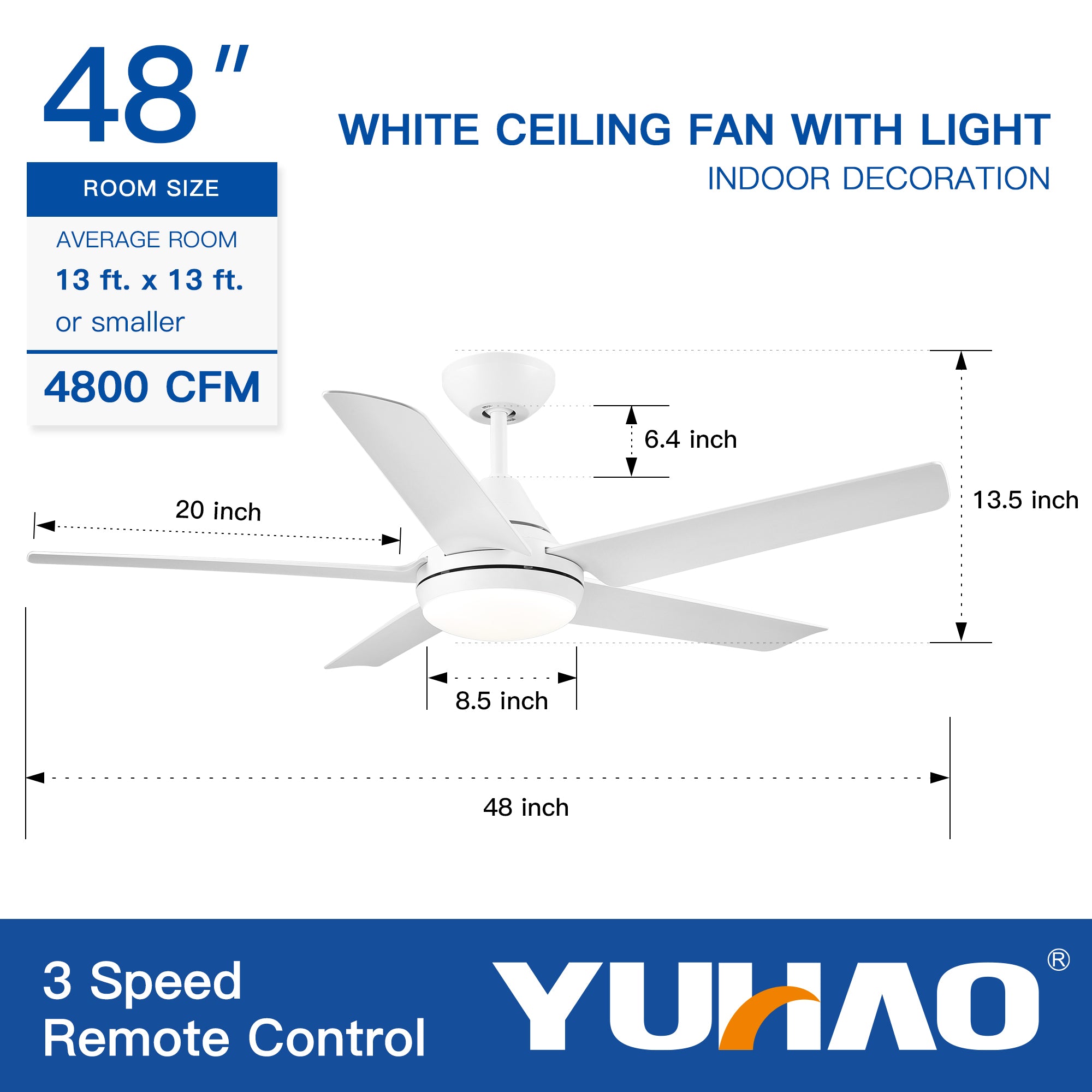 48" Ceiling Fan Light with Remote Control