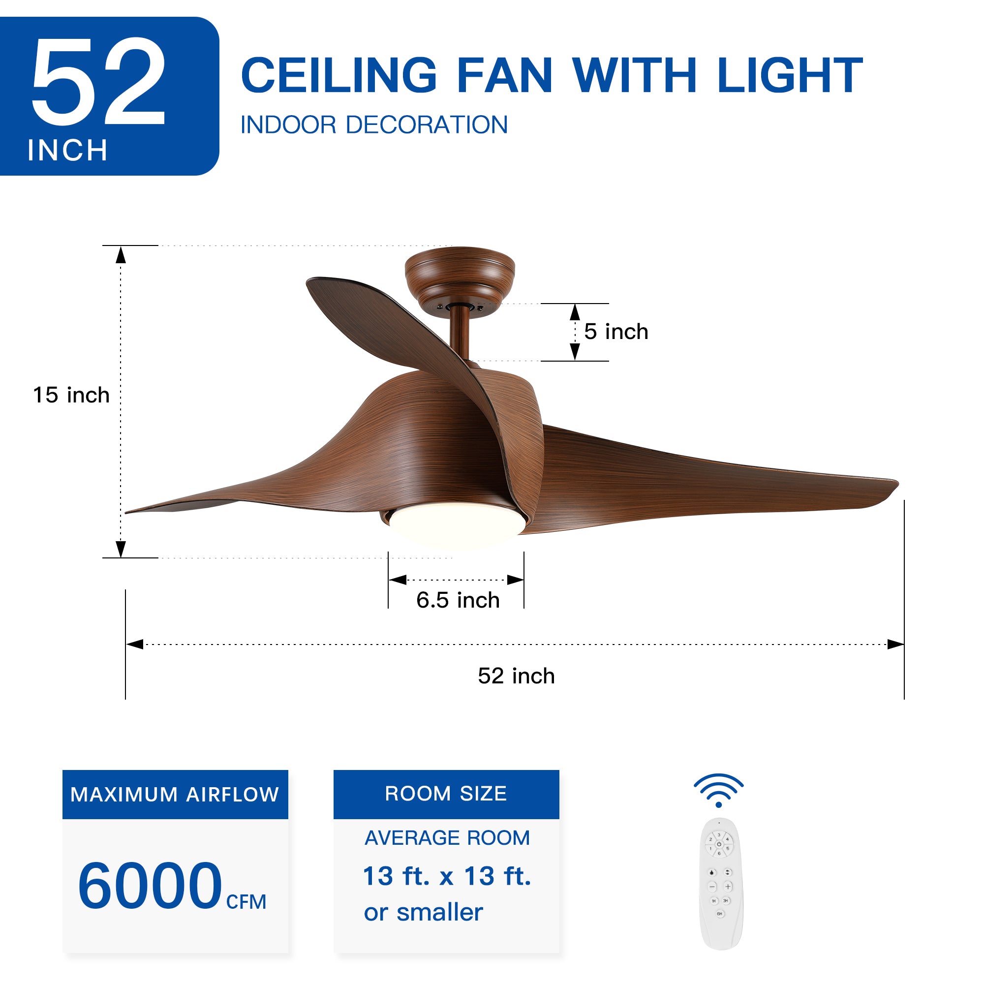 52" Ceiling Fan Light with Wood Grain Blade