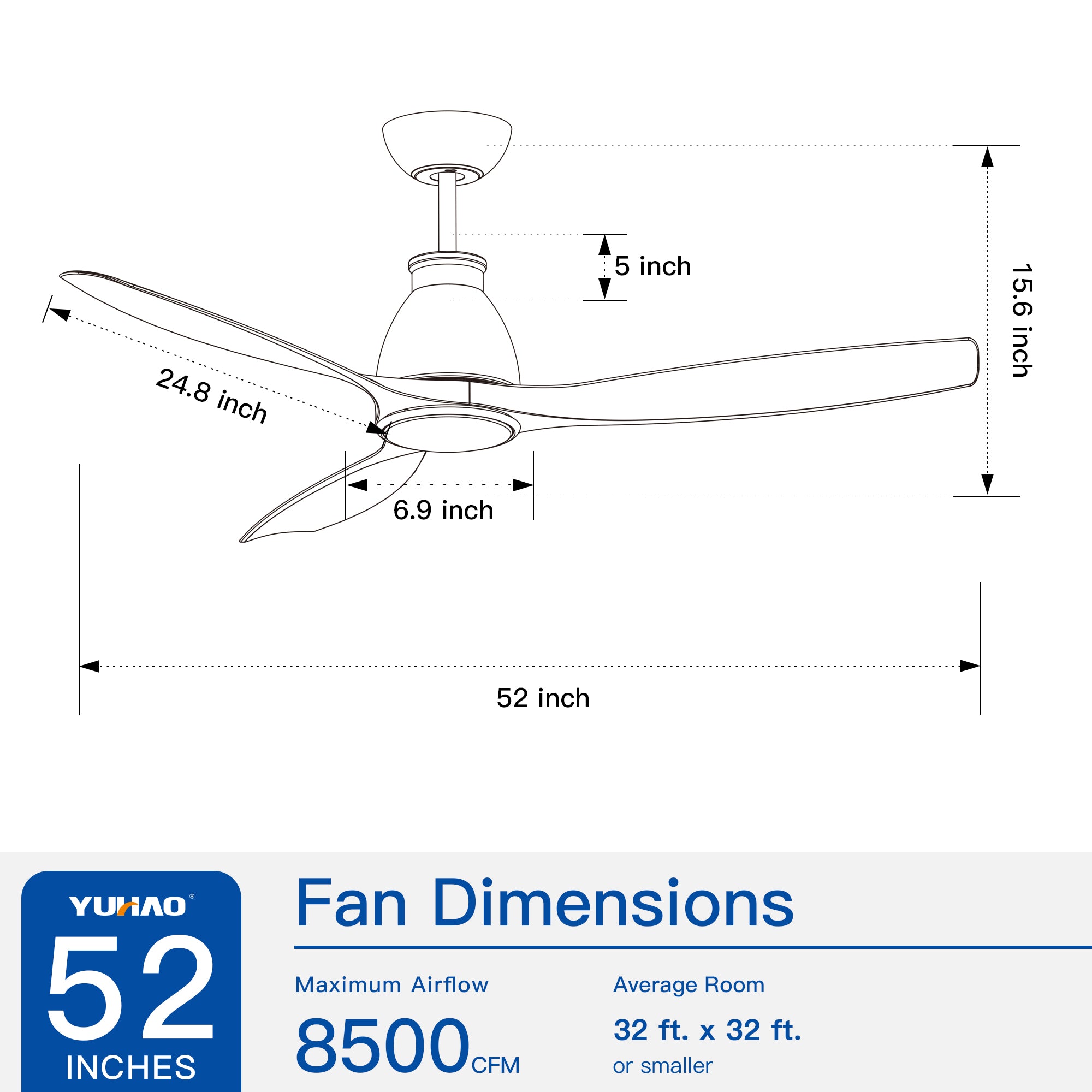 52" Ceiling Fan Light with Wood Grain Blade